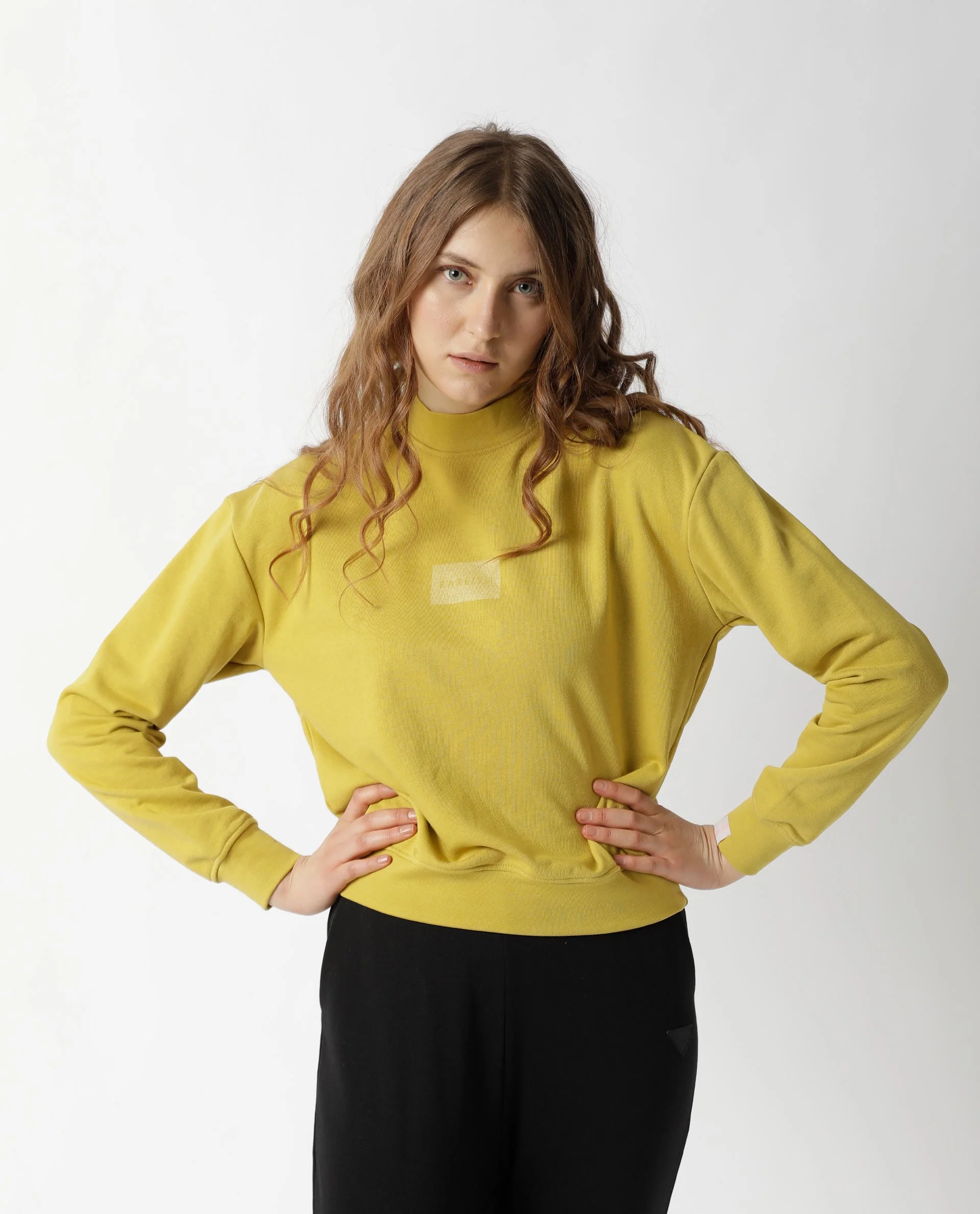 Rareism Women's Hectare Yellow Cotton Blend High Neck Plain Relaxed Fit Sweatshirt - Image 6