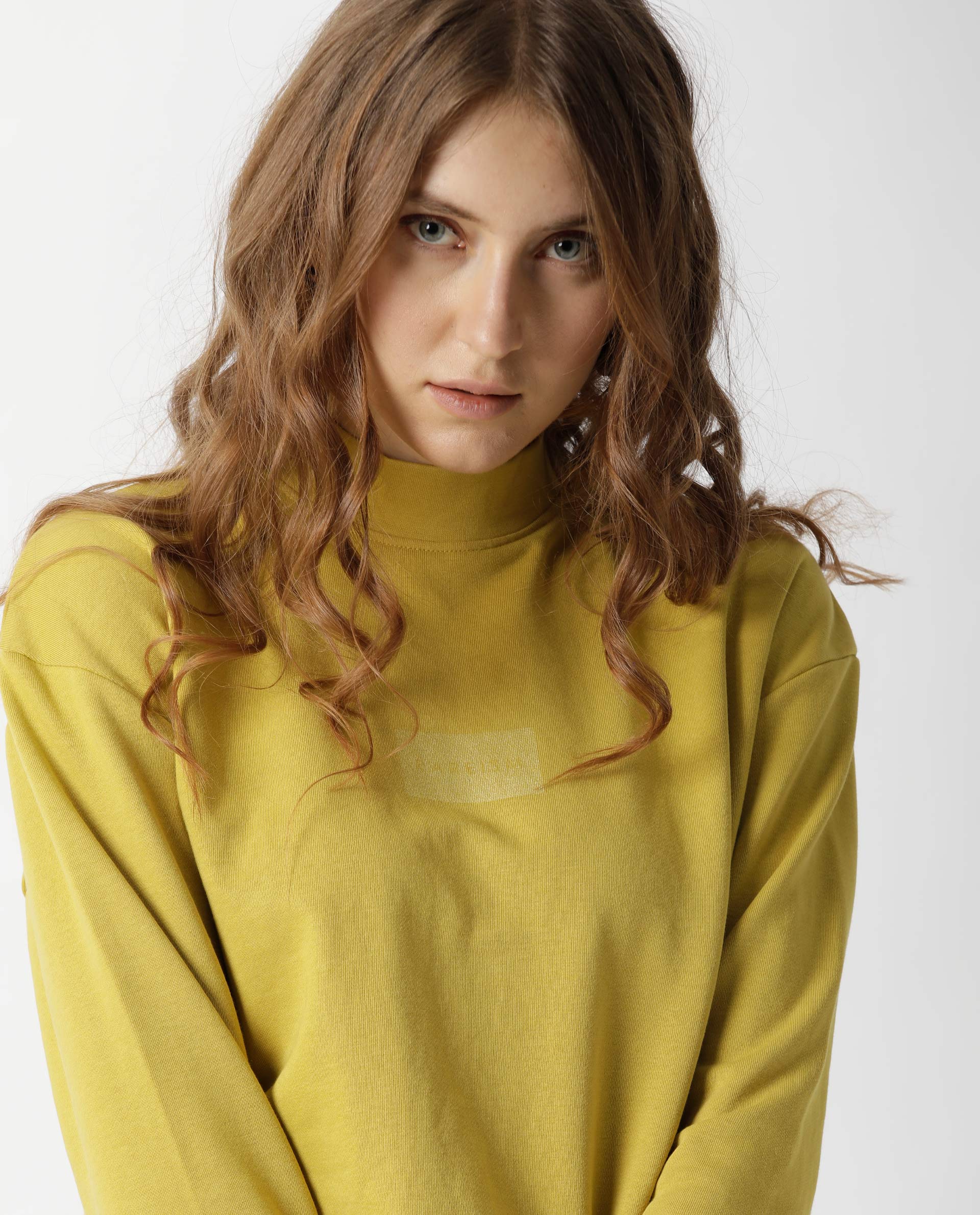 Rareism Women's Hectare Yellow Cotton Blend High Neck Plain Relaxed Fit Sweatshirt - Image 8