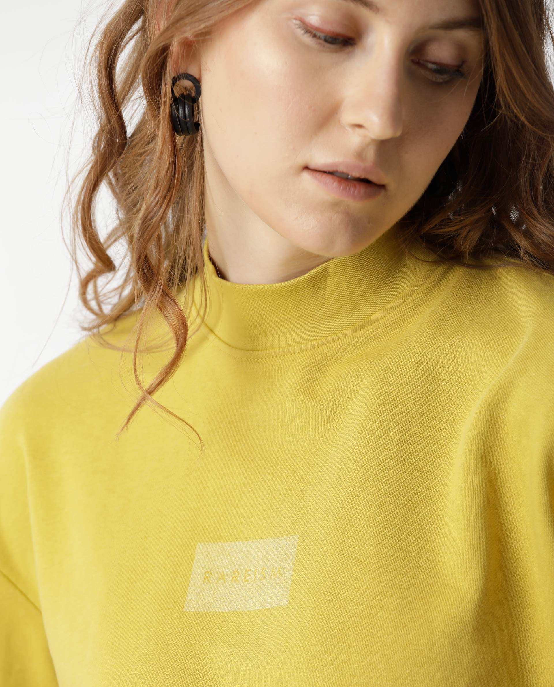 Rareism Women's Hectare Yellow Cotton Blend High Neck Plain Relaxed Fit Sweatshirt - Image 9