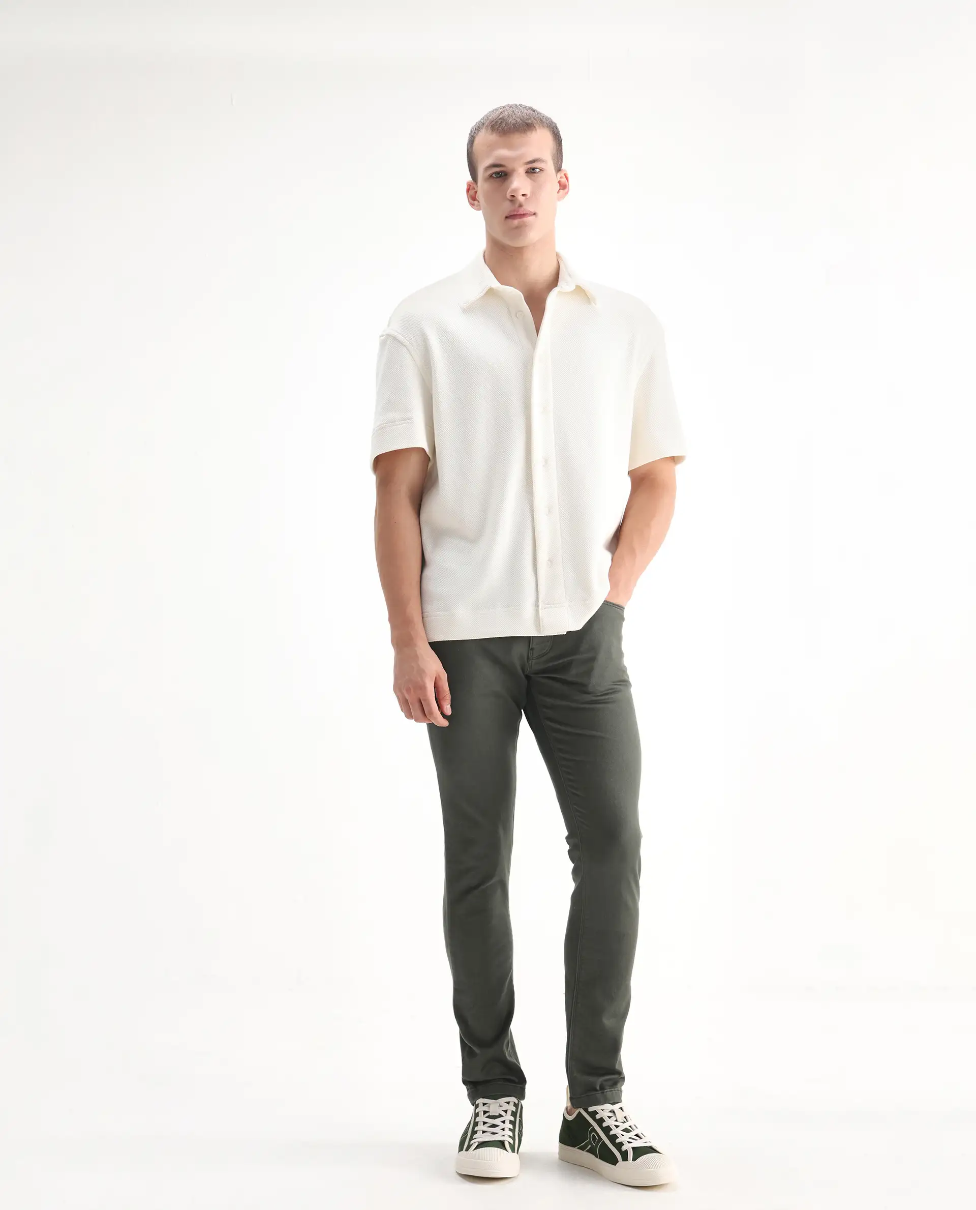 Rare Rabbit Men's Hede Olive Cotton Plain Hawk Slim Fit Jeans - Image 3