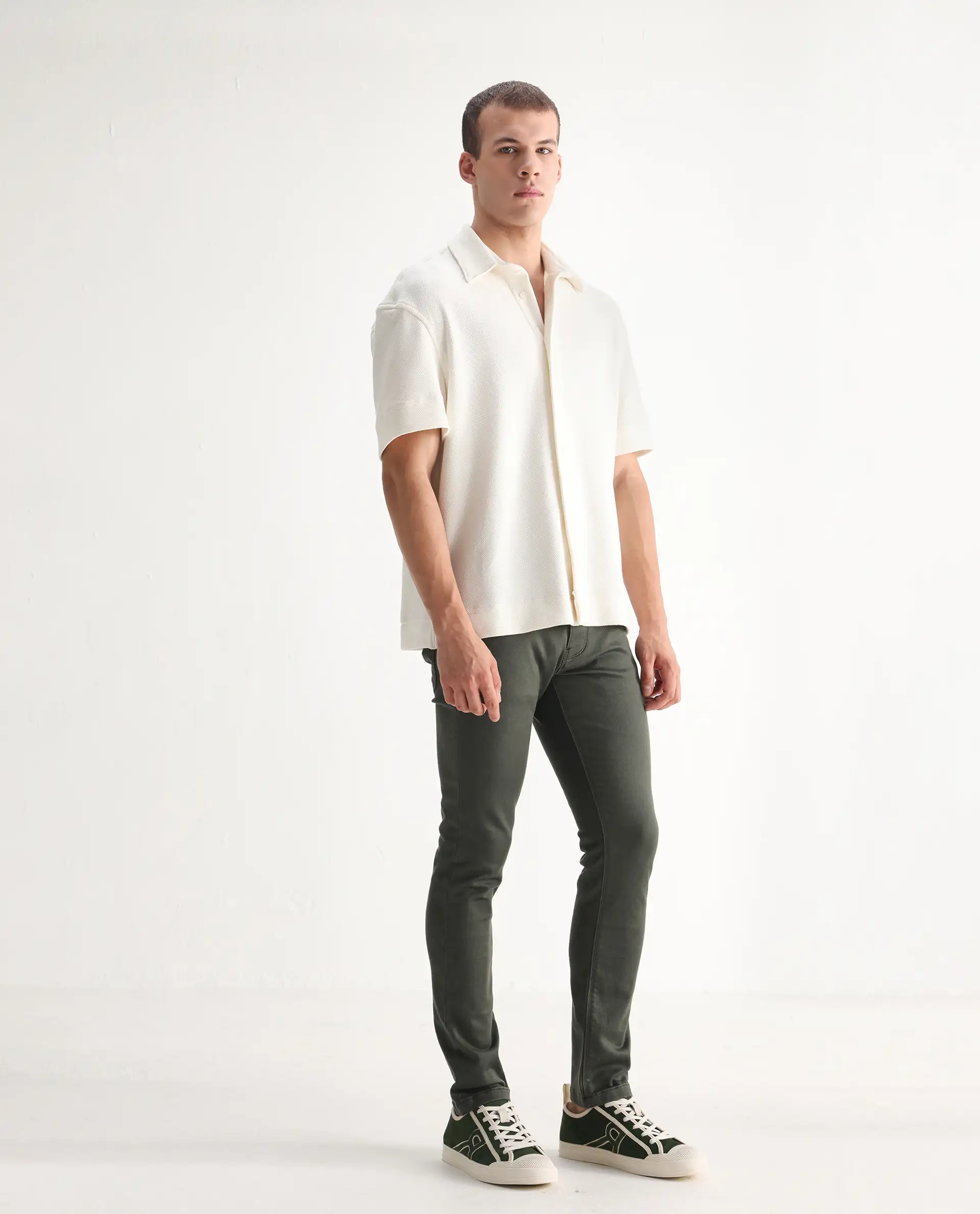 Rare Rabbit Men's Hede Olive Cotton Plain Hawk Slim Fit Jeans - Image 5