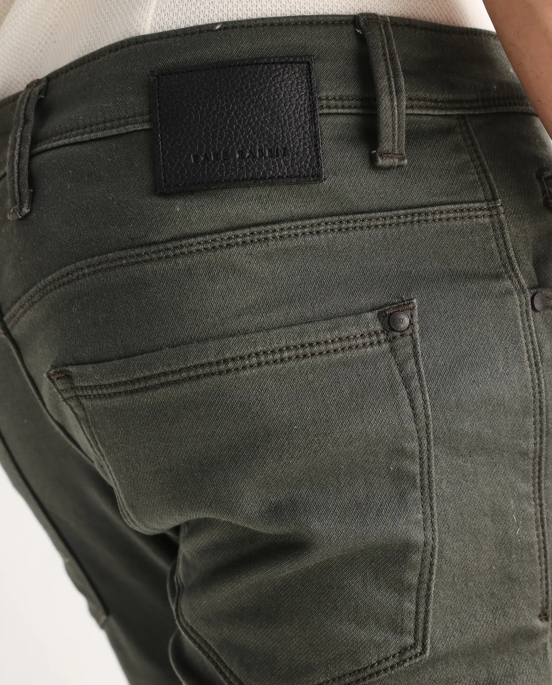 Rare Rabbit Men's Hede Olive Cotton Plain Hawk Slim Fit Jeans - Image 9