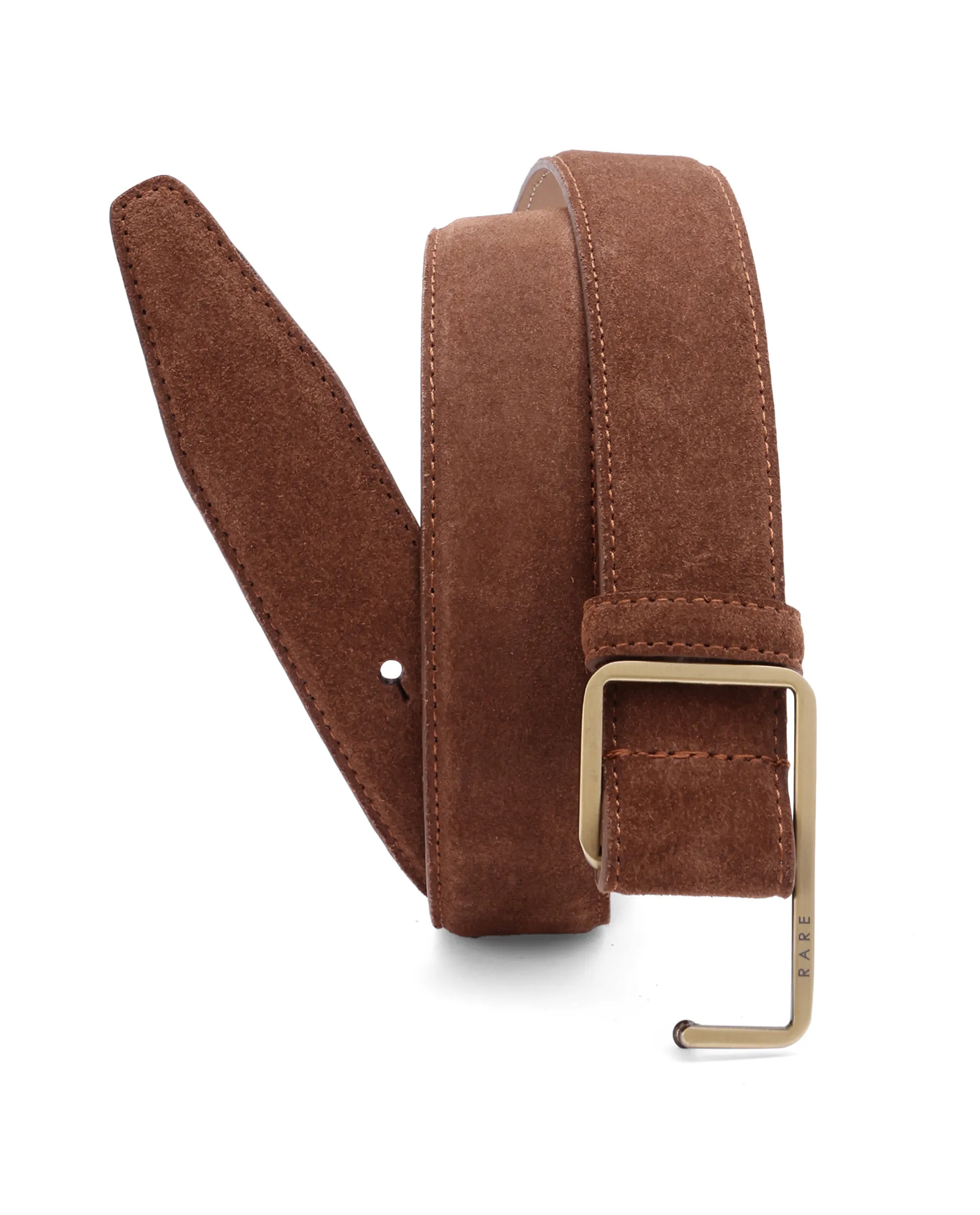 Rare Rabbit Men's Hedvig Brown Non-Reversible Push Ball Pin Buckle Suede Leather Belt - Image 2