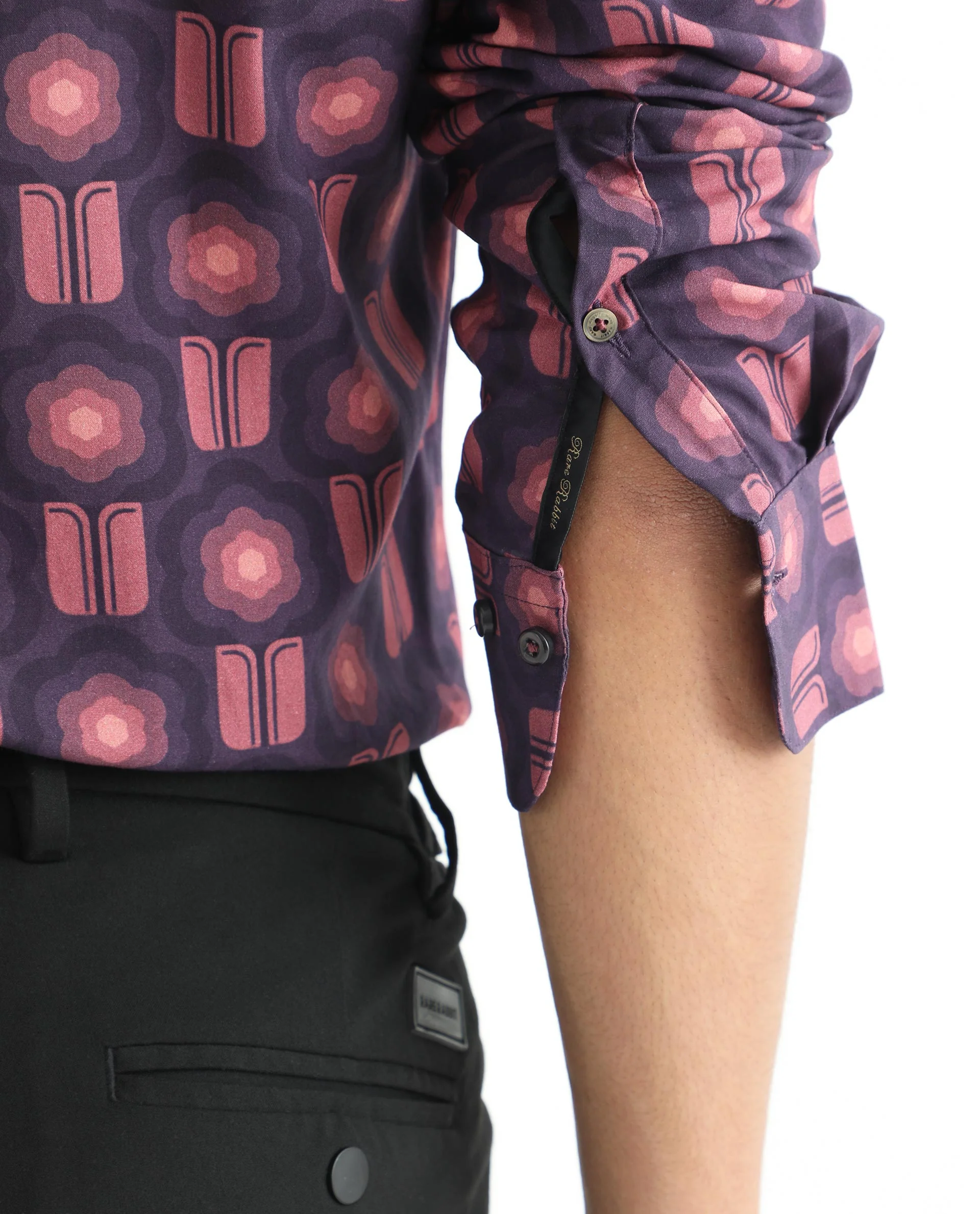 Rare Rabbit Men's Hedwig Dark Purple Viscose Geometric Print Regular Fit Full Sleeve Collared Shirt - Image 3