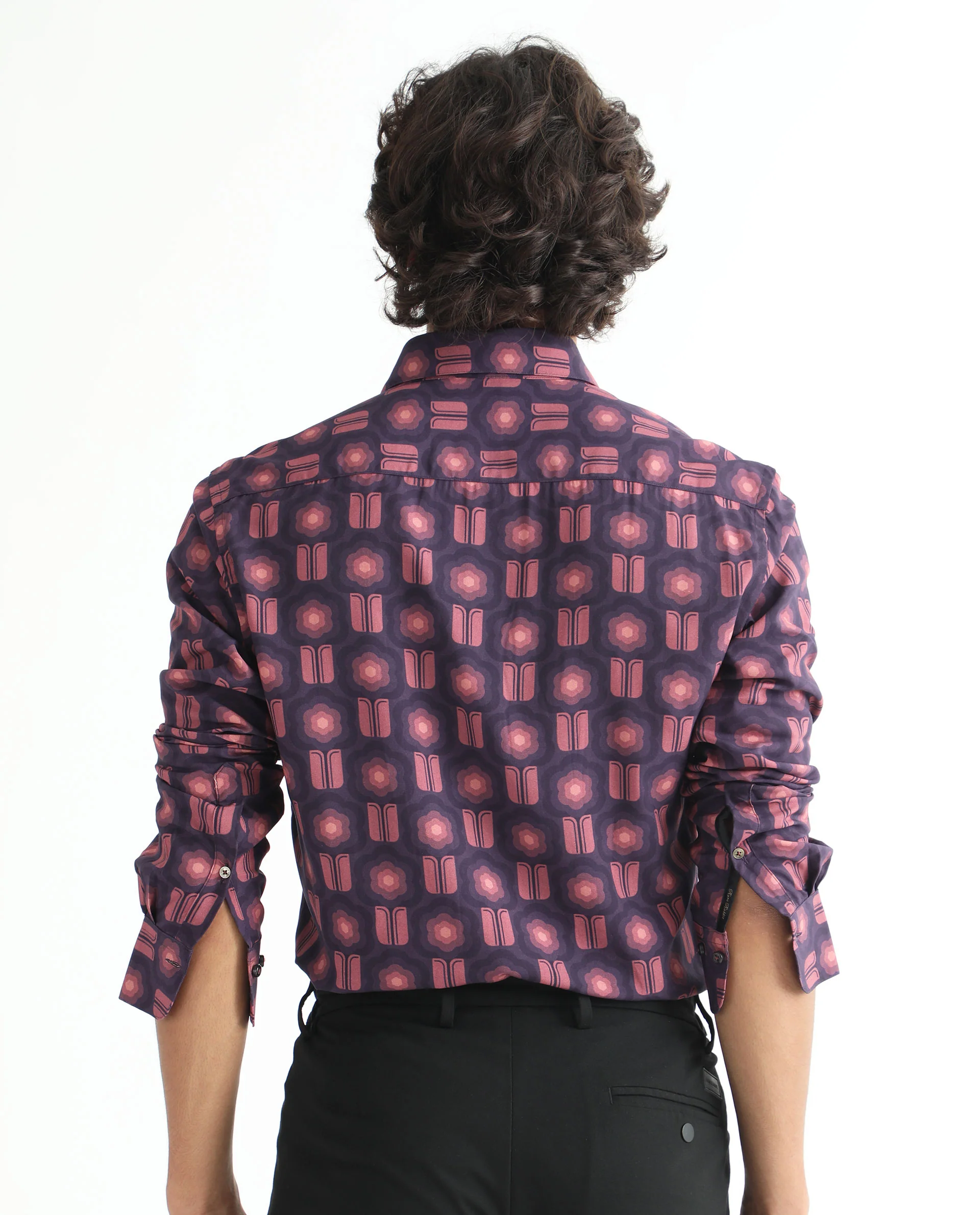 Rare Rabbit Men's Hedwig Dark Purple Viscose Geometric Print Regular Fit Full Sleeve Collared Shirt - Image 8