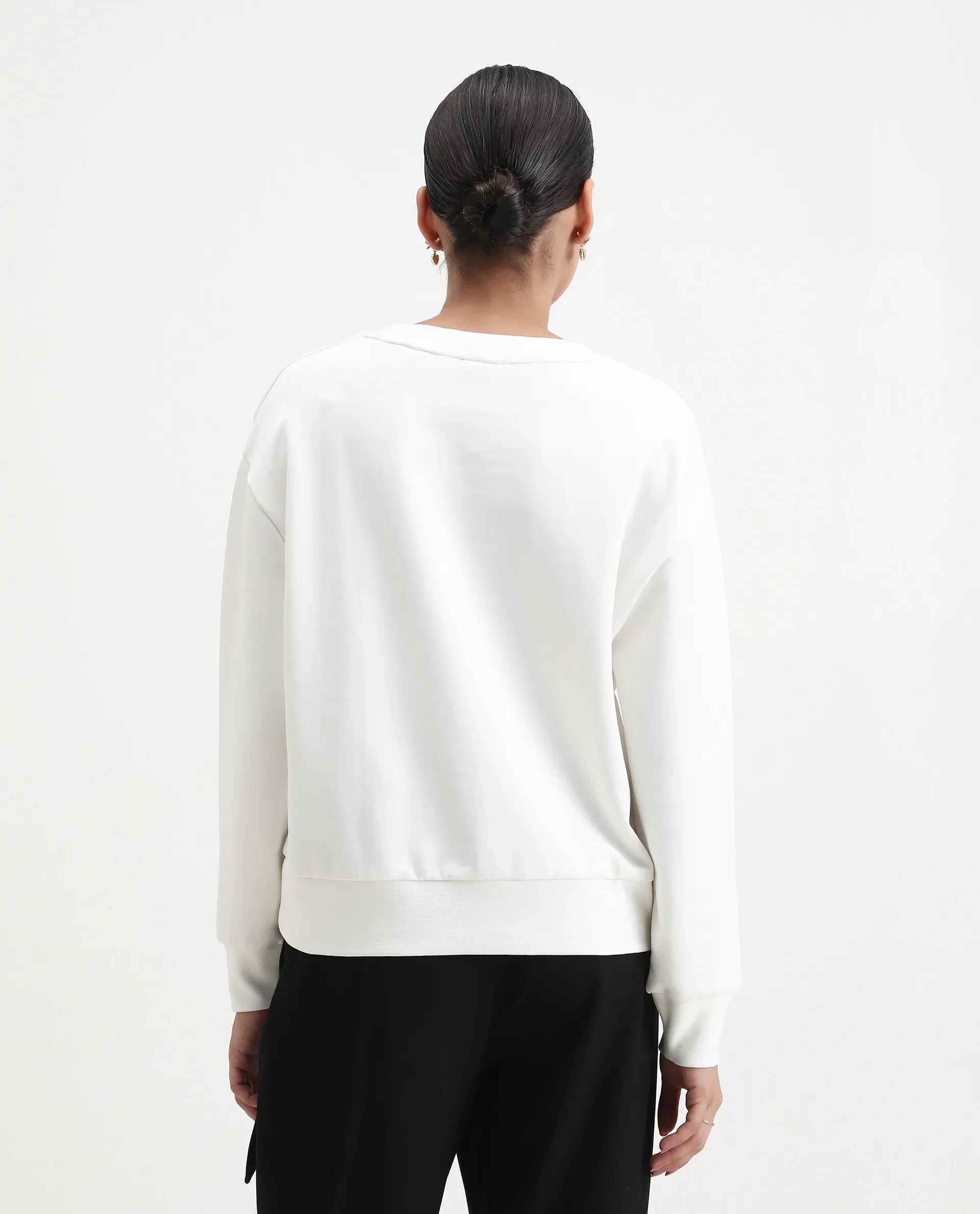 Rareism Women's Hefko Off White Cotton Blend Crew Neck Relaxed Fit Graphic Print Sweatshirt - Image 8