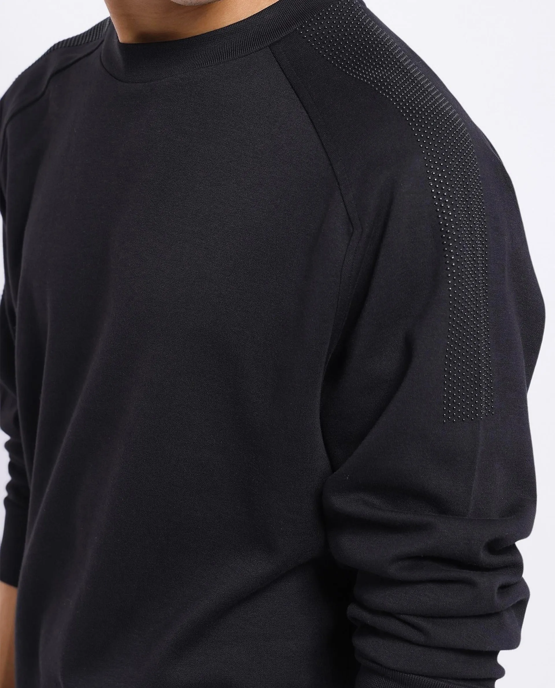 Rare Rabbit Men's Heg Black Cotton Plain Regular Fit Full Sleeve Crew Neck Sweatshirt - Image 4