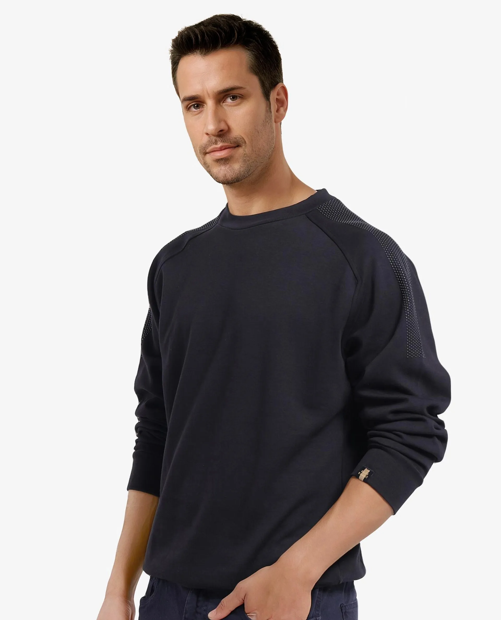 Rare Rabbit Men's Heg Black Cotton Plain Regular Fit Full Sleeve Crew Neck Sweatshirt - Image 8