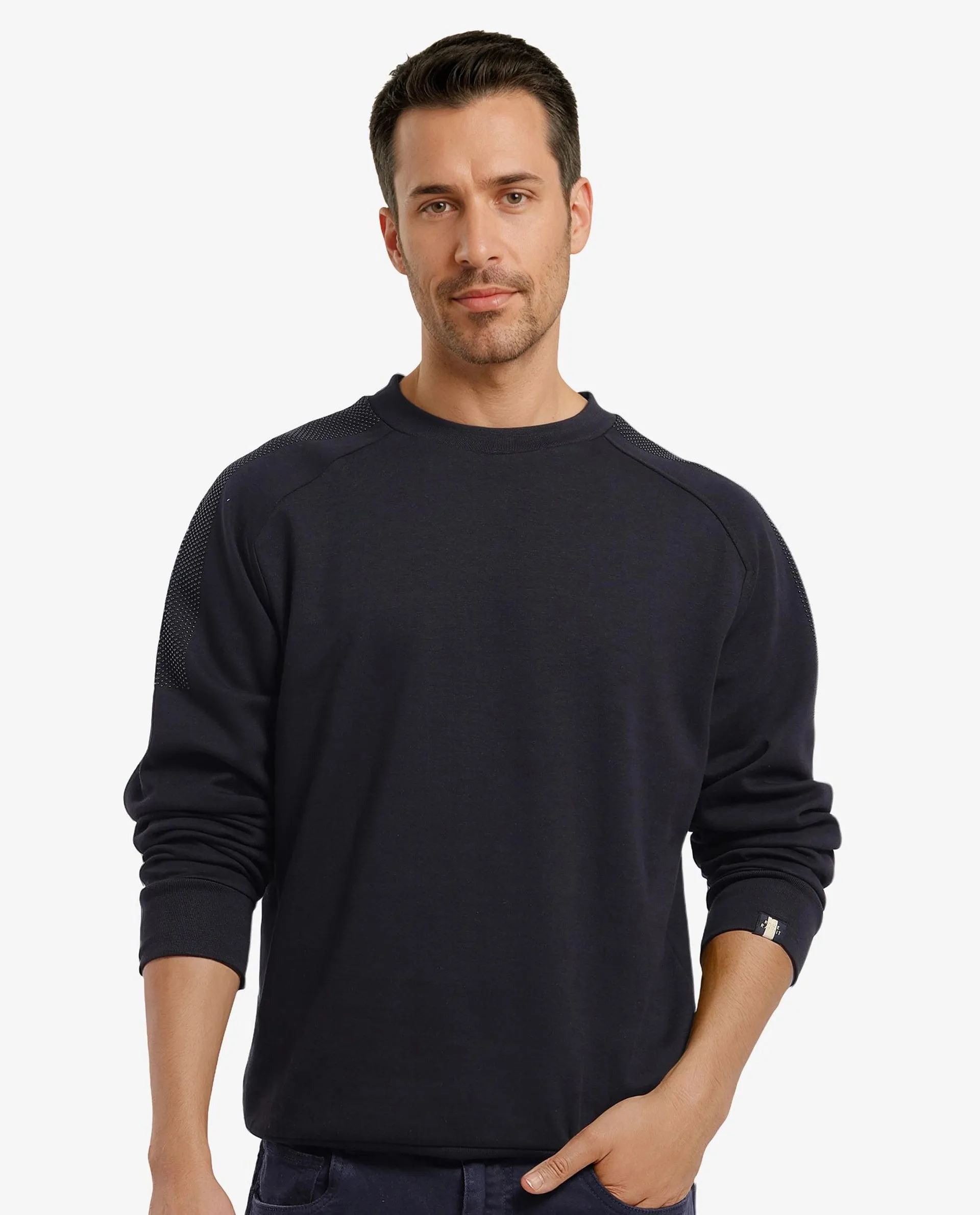 Rare Rabbit Men's Heg Black Cotton Plain Regular Fit Full Sleeve Crew Neck Sweatshirt - Image 9