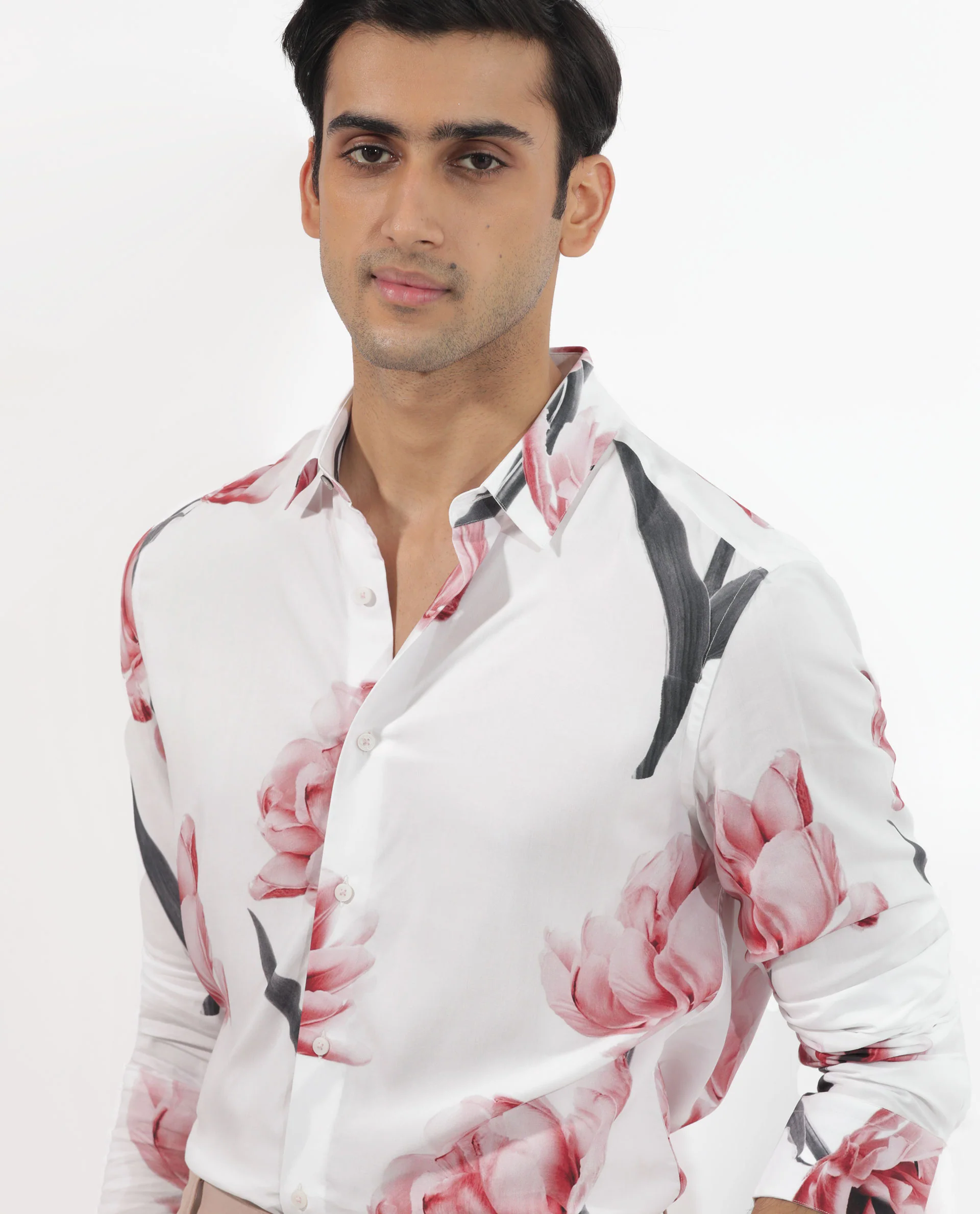 Rare Rabbit Men's Hegda White Viscose Floral Print Boxy Fit Full Sleeve Collared Shirt - Image 2