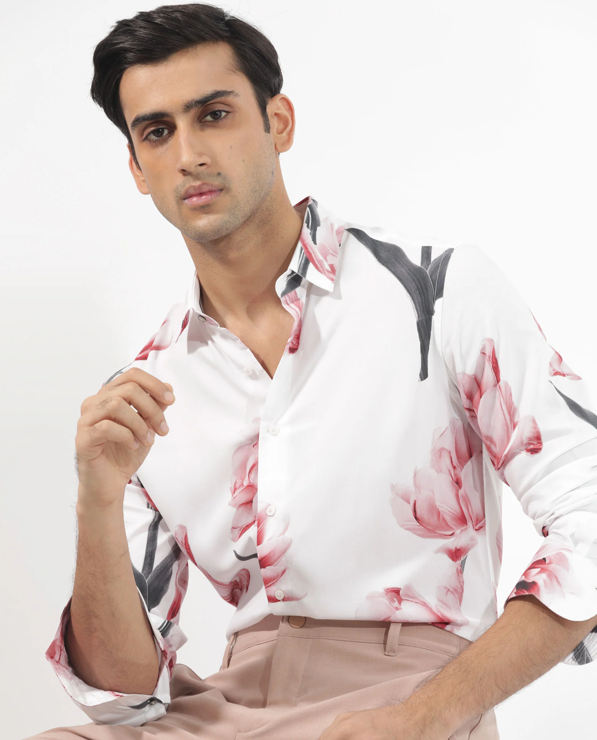 Rare Rabbit Men's Hegda White Viscose Floral Print Boxy Fit Full Sleeve Collared Shirt - Image 4