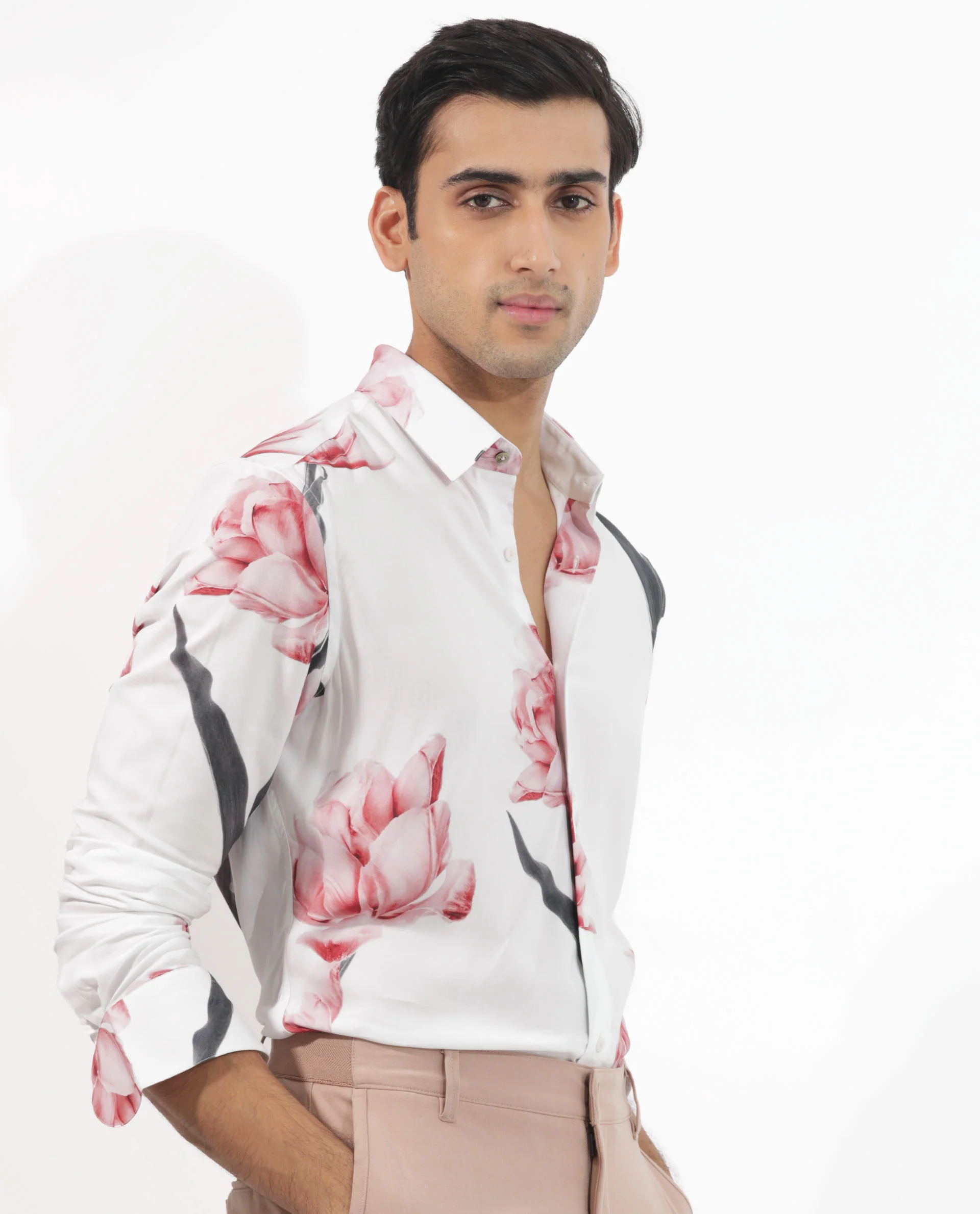 Rare Rabbit Men's Hegda White Viscose Floral Print Boxy Fit Full Sleeve Collared Shirt - Image 5