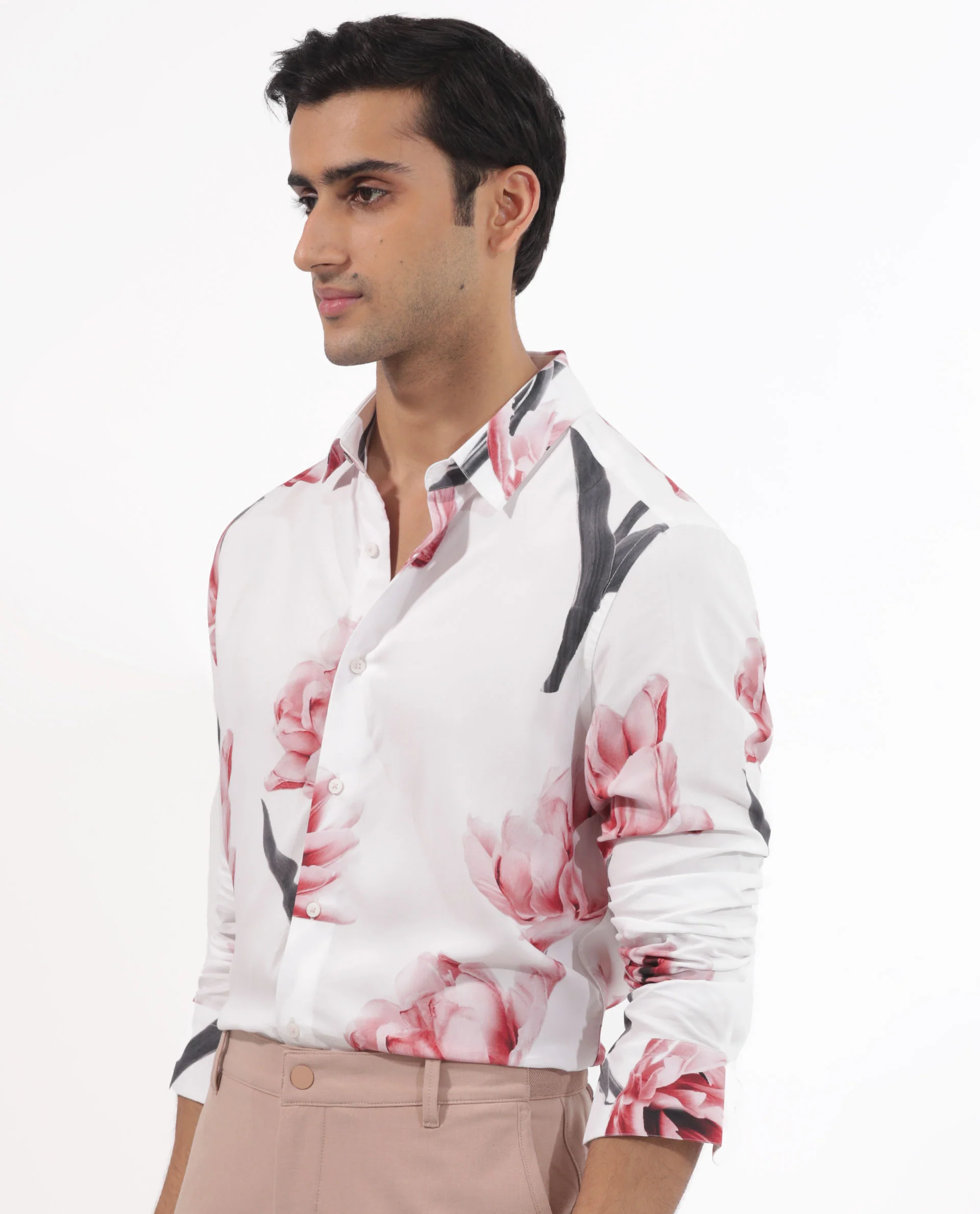 Rare Rabbit Men's Hegda White Viscose Floral Print Boxy Fit Full Sleeve Collared Shirt - Image 7