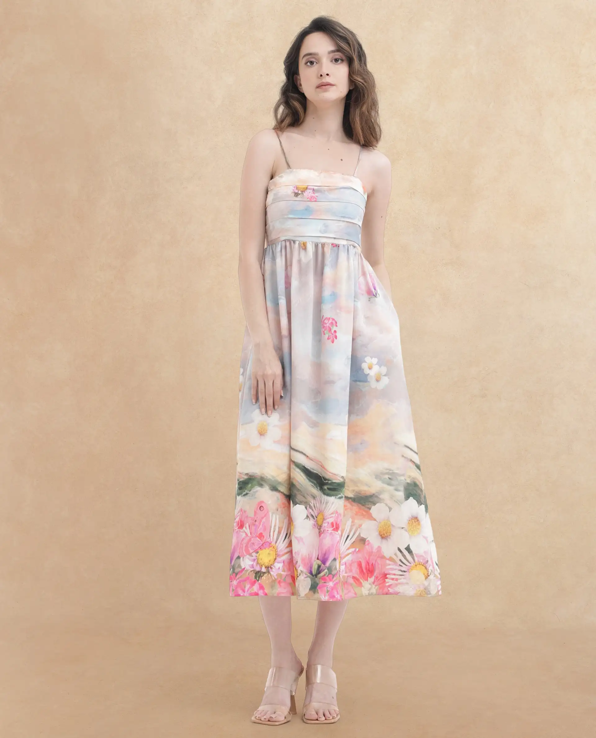 Rareism Women's Heidi Multi Viscose Blend Shoulder Strap Floral Print Shoulder Strap Midi Fit And Flare Dress - Image 4