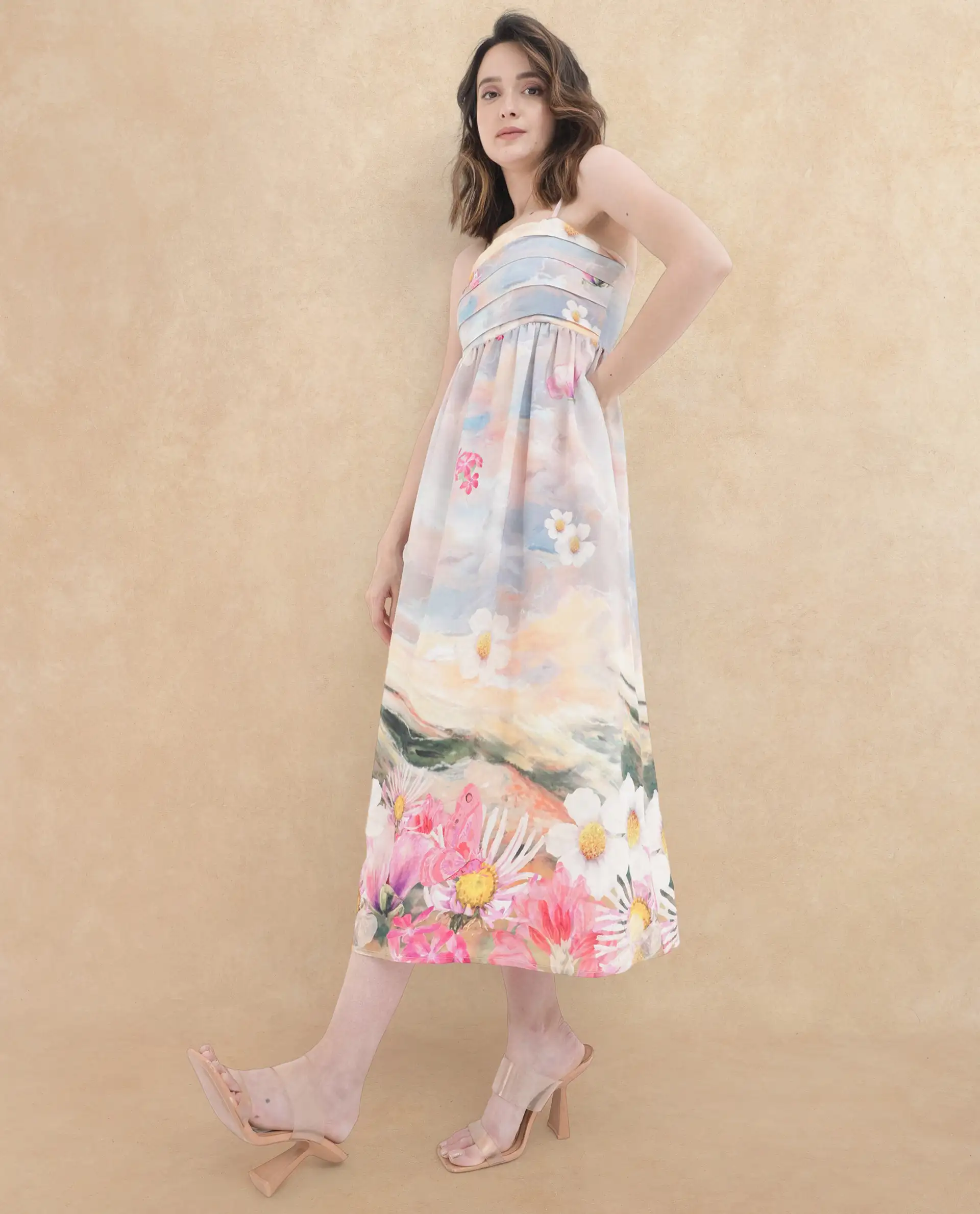 Rareism Women's Heidi Multi Viscose Blend Shoulder Strap Floral Print Shoulder Strap Midi Fit And Flare Dress - Image 7