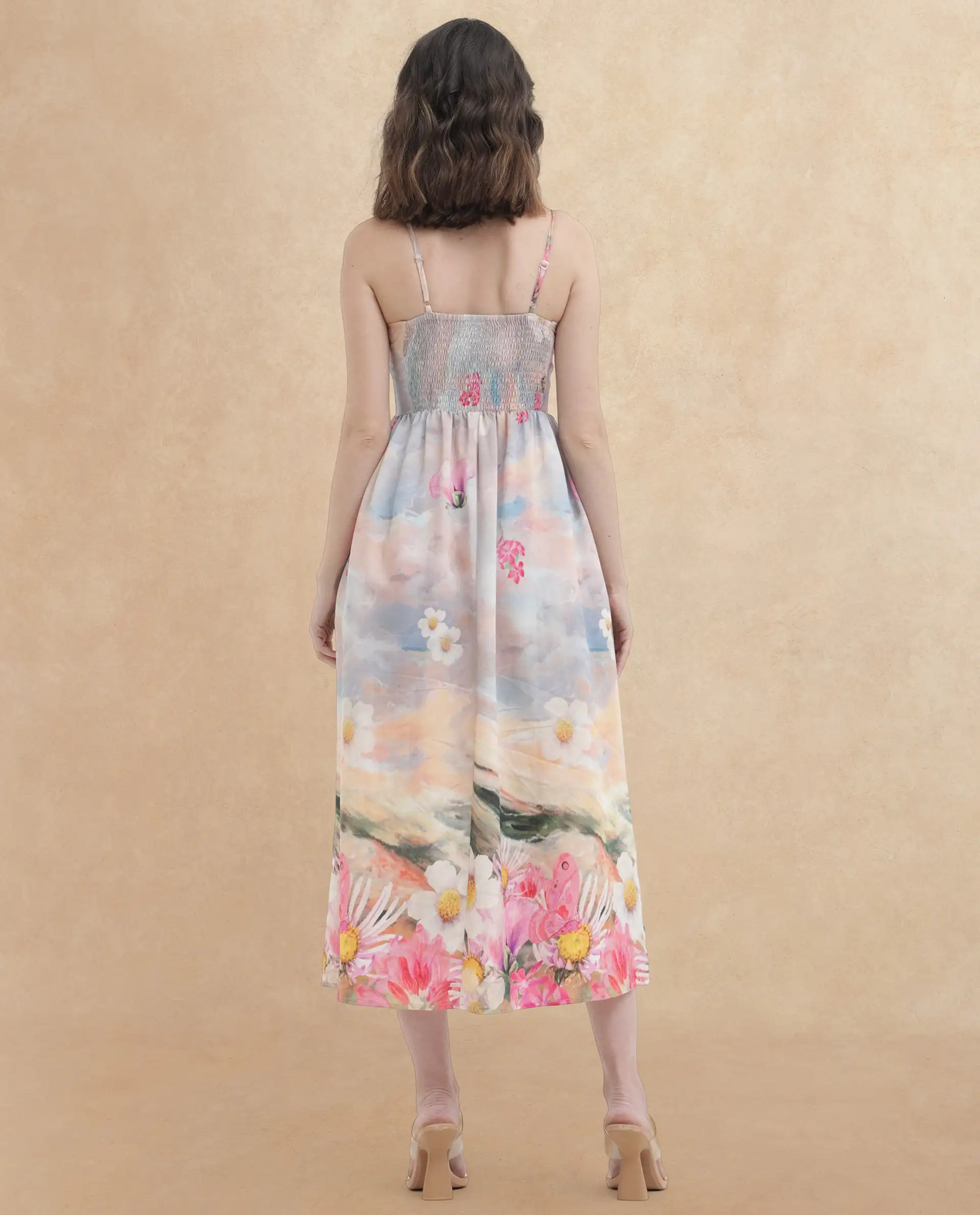 Rareism Women's Heidi Multi Viscose Blend Shoulder Strap Floral Print Shoulder Strap Midi Fit And Flare Dress - Image 9