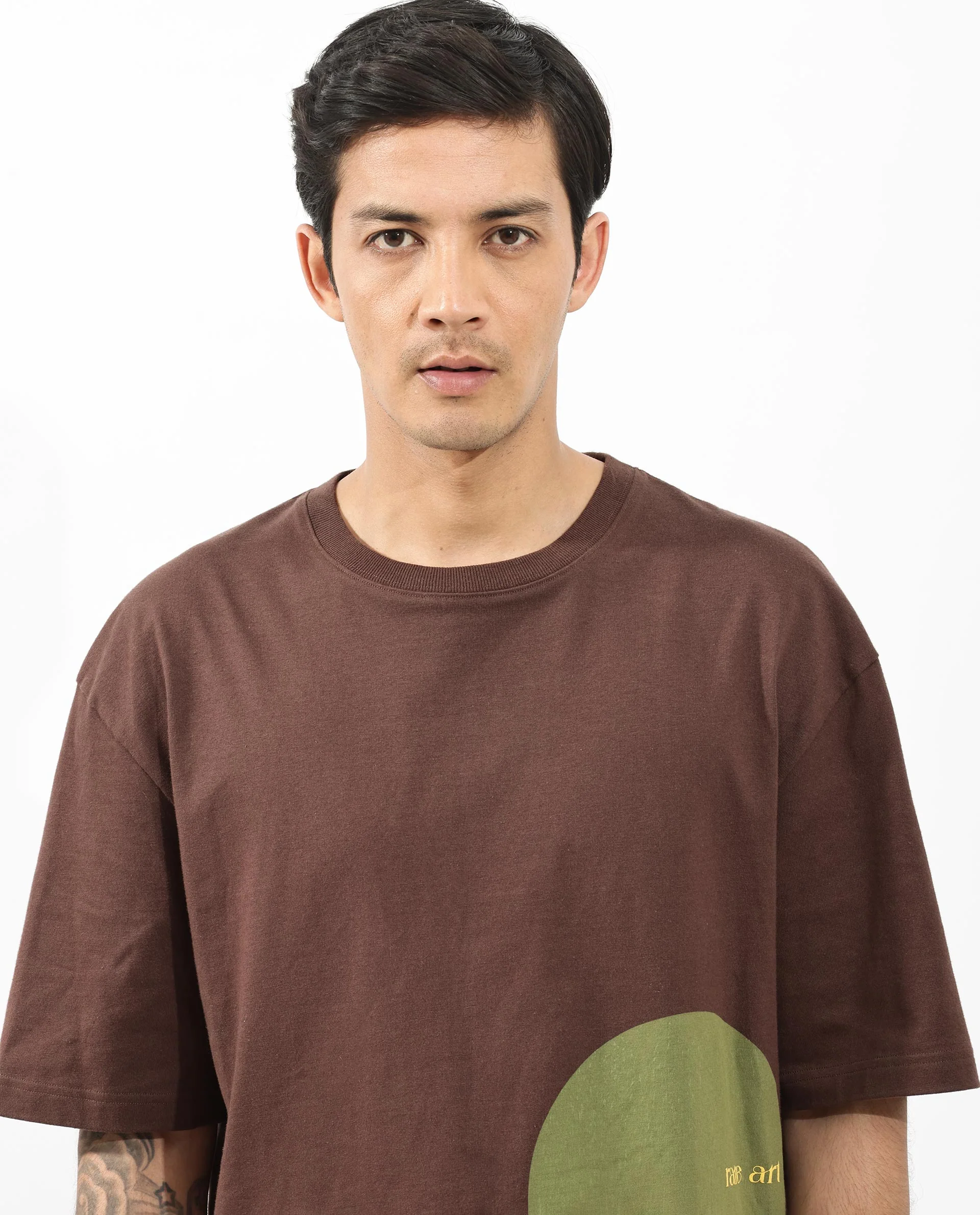 Rare Rabbit Articale Men's Heimer Brown Cotton Polyester Fabric Crew Neck Oversized Fit Knit Botanical Print T-Shirt - Image 10