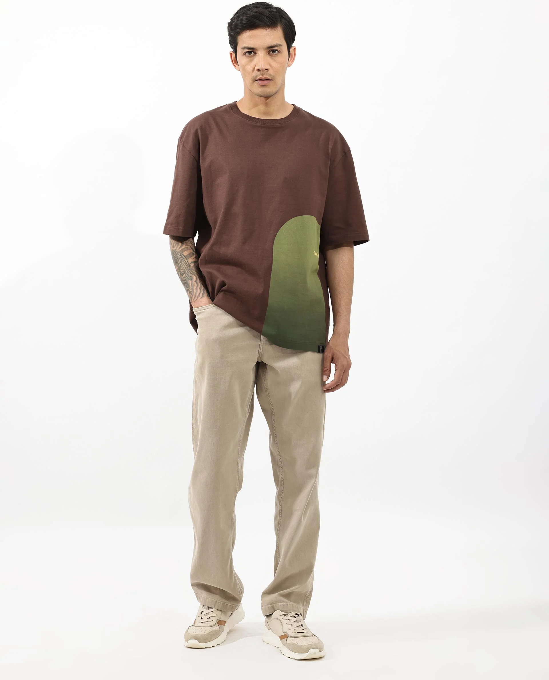 Rare Rabbit Articale Men's Heimer Brown Cotton Polyester Fabric Crew Neck Oversized Fit Knit Botanical Print T-Shirt - Image 4