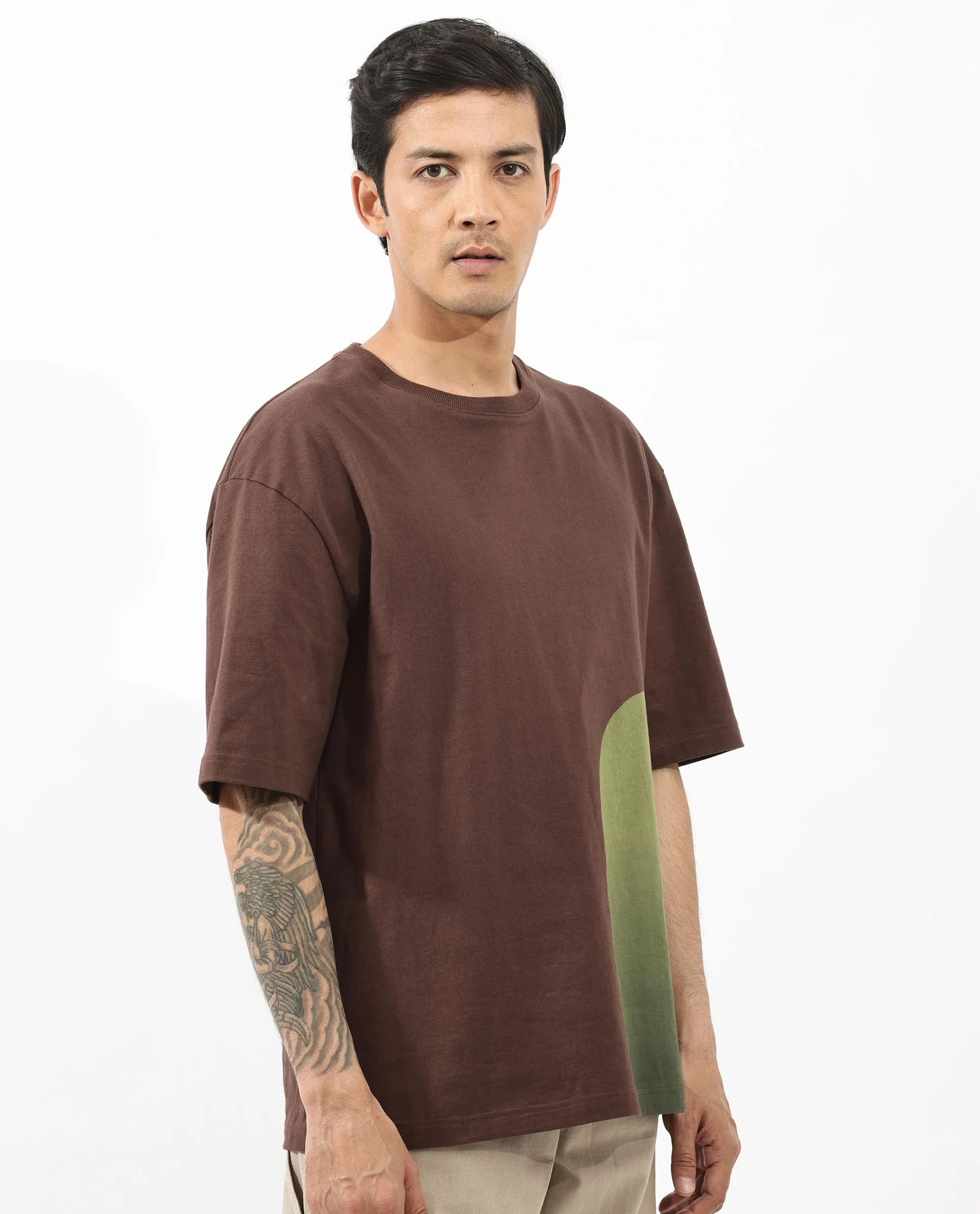 Rare Rabbit Articale Men's Heimer Brown Cotton Polyester Fabric Crew Neck Oversized Fit Knit Botanical Print T-Shirt - Image 8