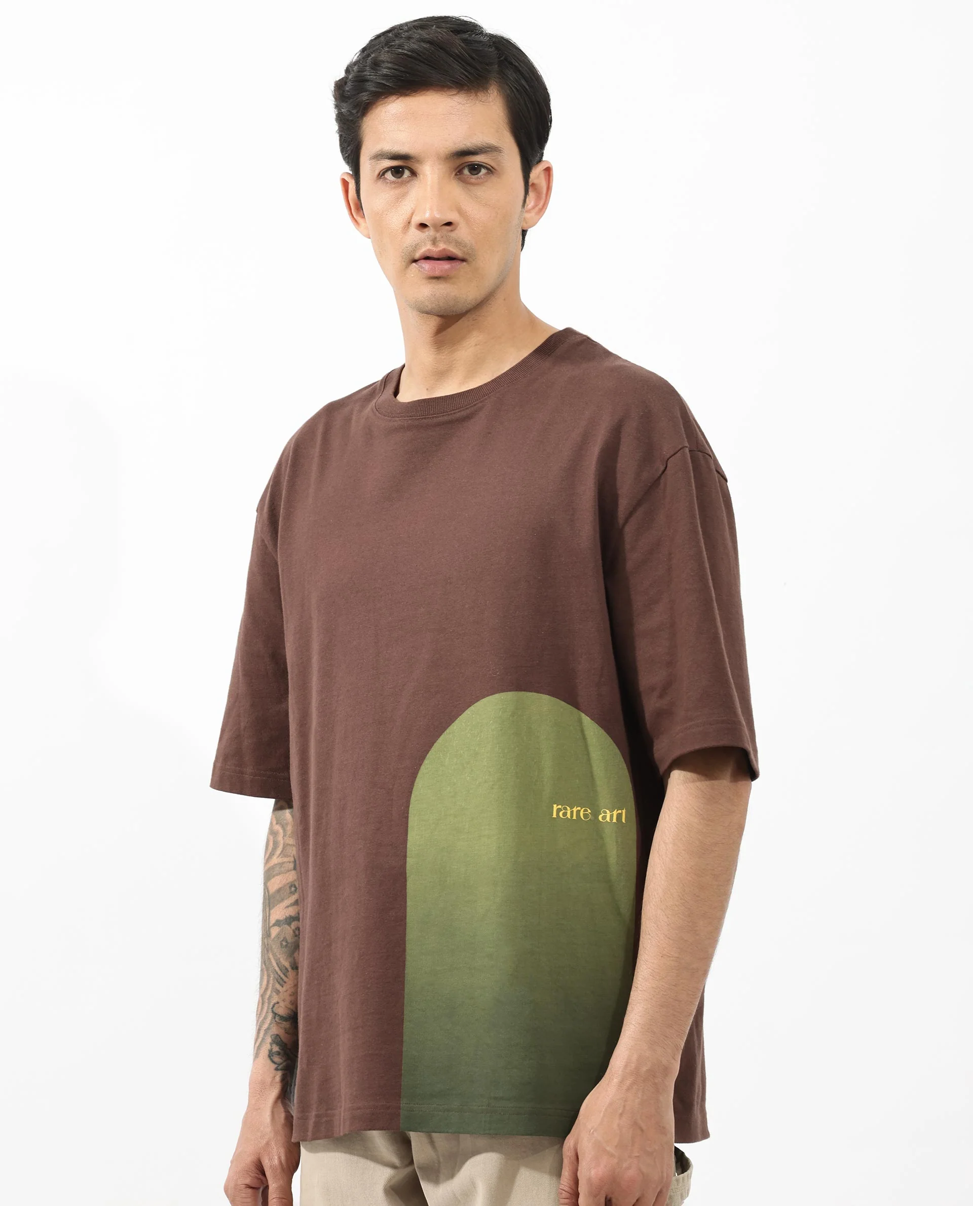 Rare Rabbit Articale Men's Heimer Brown Cotton Polyester Fabric Crew Neck Oversized Fit Knit Botanical Print T-Shirt - Image 9