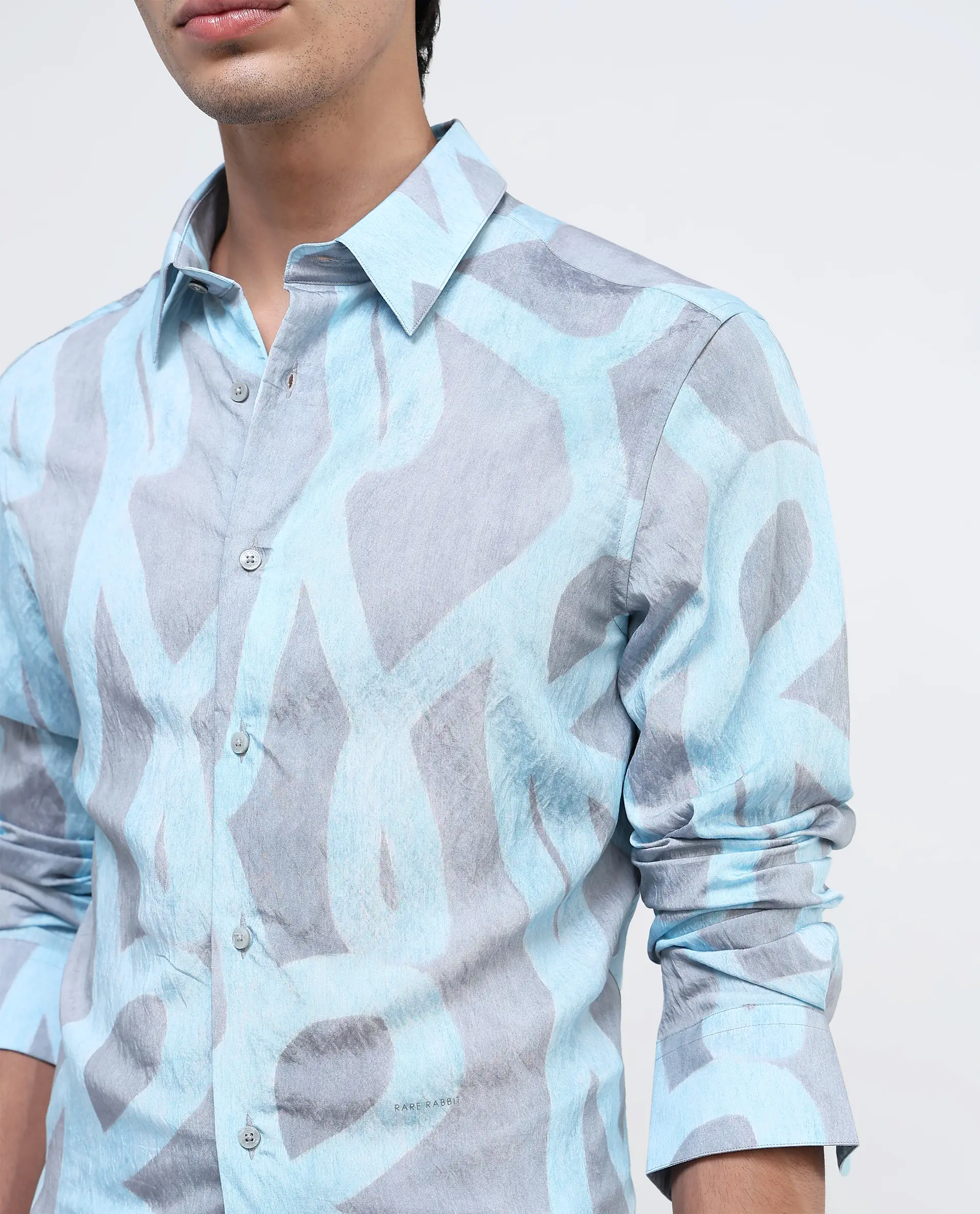 Rare Rabbit Men's Helg Pastel Blue Cotton Abstract Print Regular Fit Full Sleeve Collared Shirt - Image 2