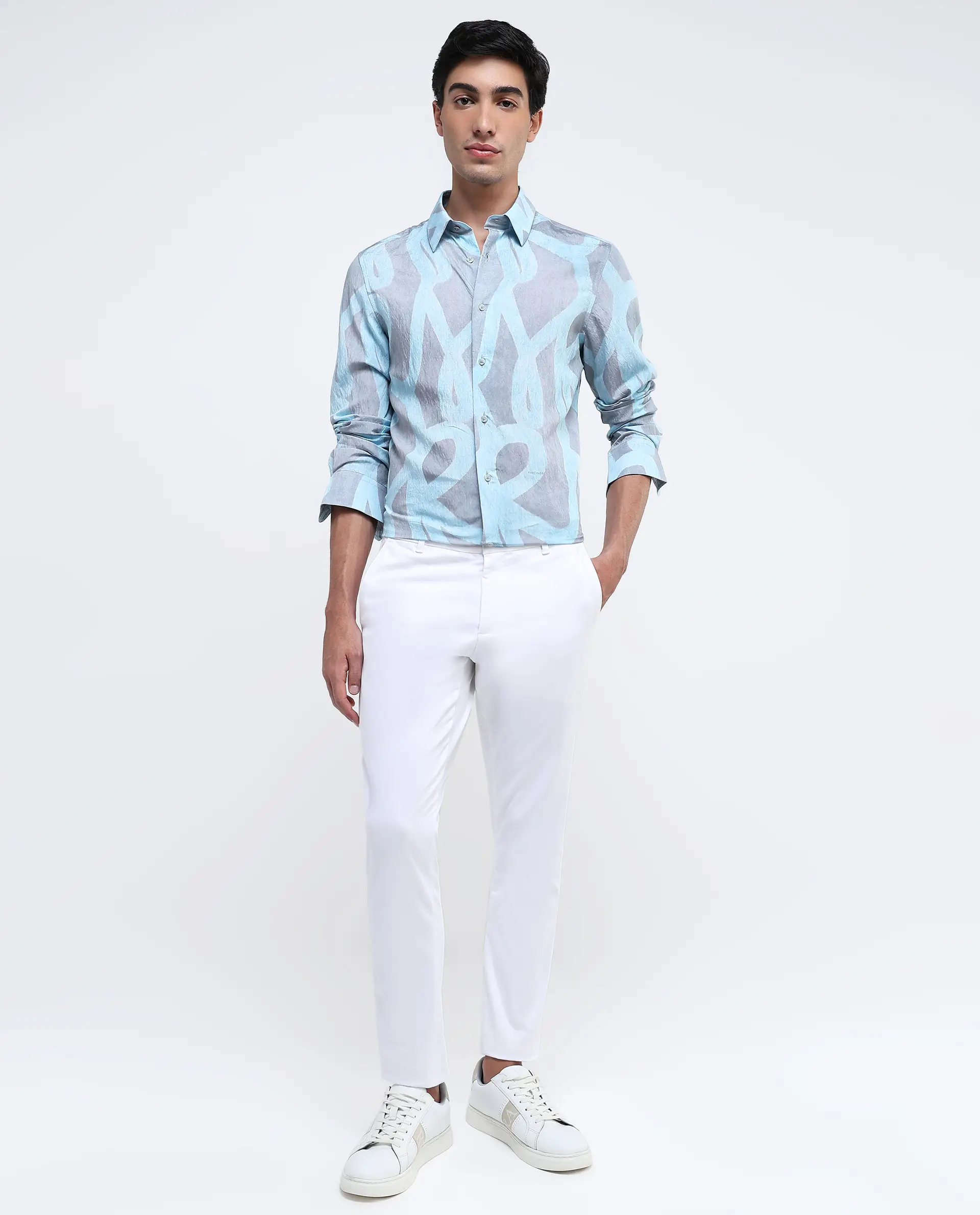 Rare Rabbit Men's Helg Pastel Blue Cotton Abstract Print Regular Fit Full Sleeve Collared Shirt - Image 3