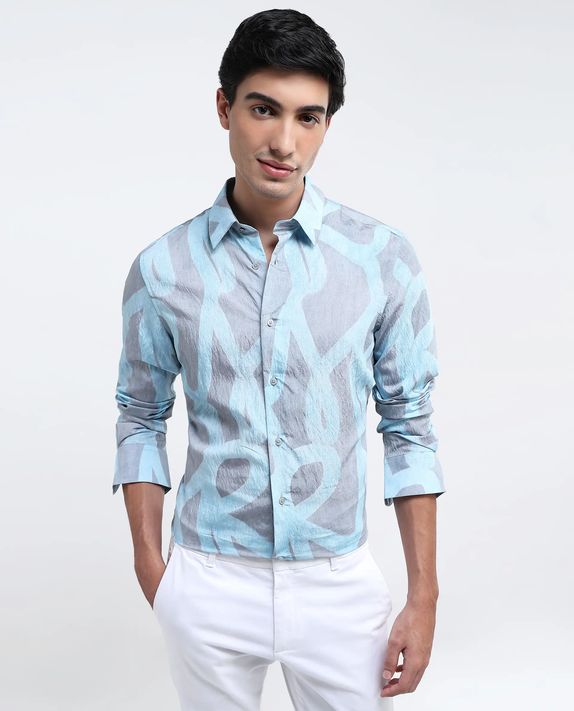 Rare Rabbit Men's Helg Pastel Blue Cotton Abstract Print Regular Fit Full Sleeve Collared Shirt - Image 4