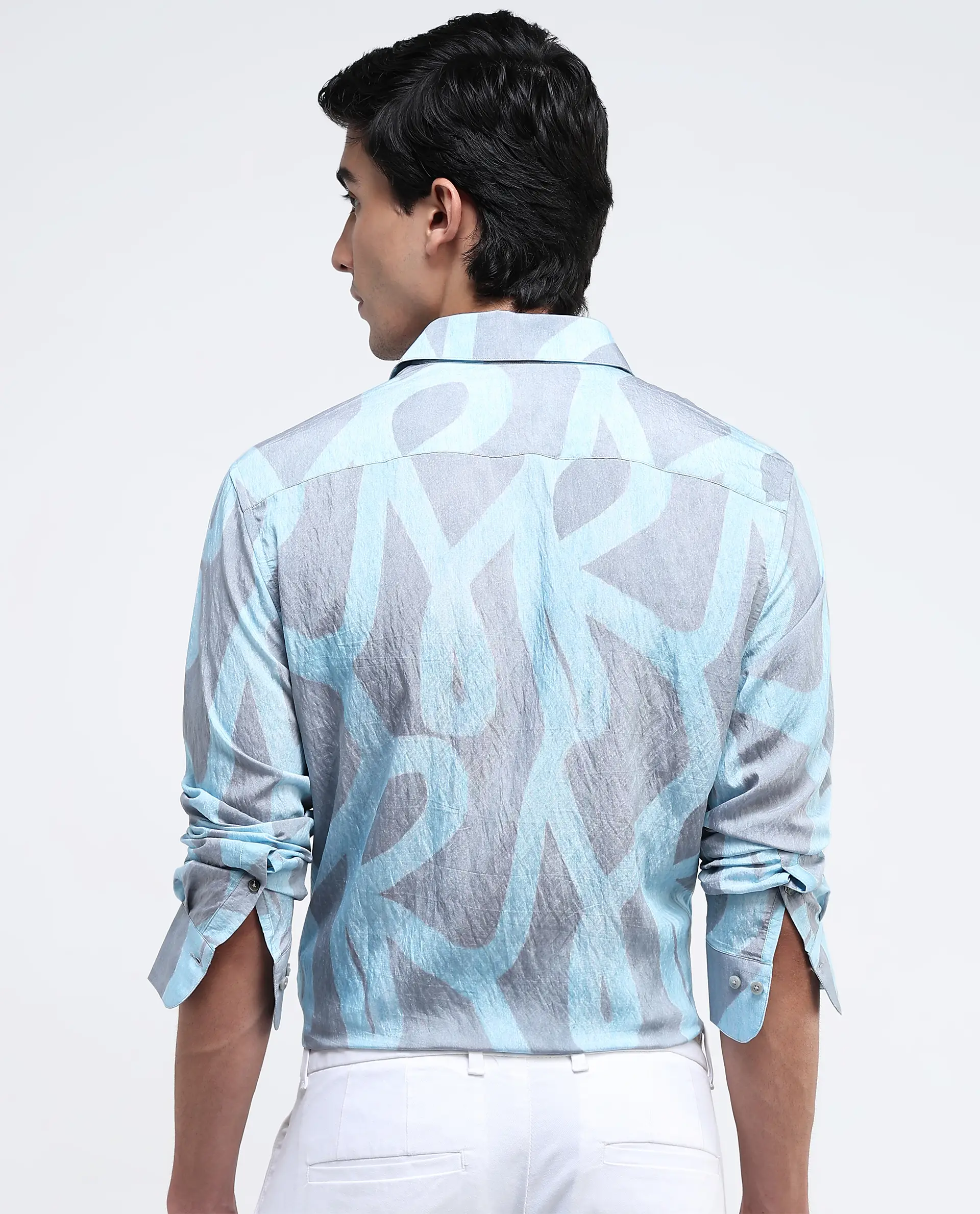 Rare Rabbit Men's Helg Pastel Blue Cotton Abstract Print Regular Fit Full Sleeve Collared Shirt - Image 5