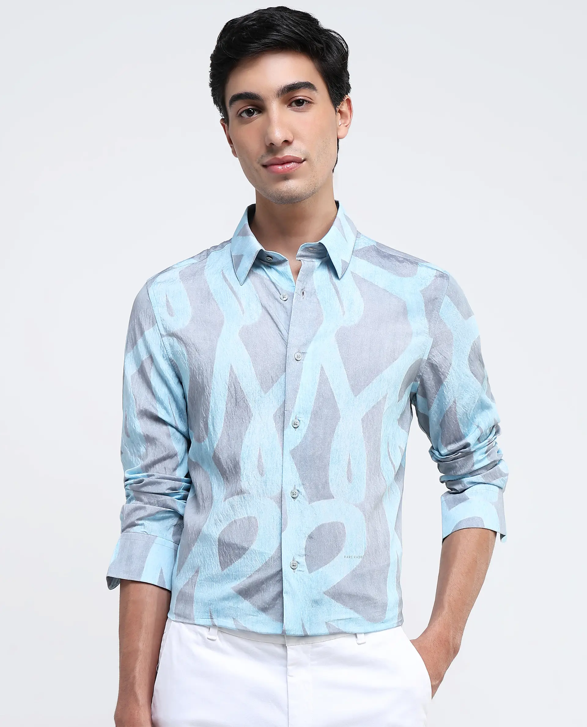 Rare Rabbit Men's Helg Pastel Blue Cotton Abstract Print Regular Fit Full Sleeve Collared Shirt - Image 6