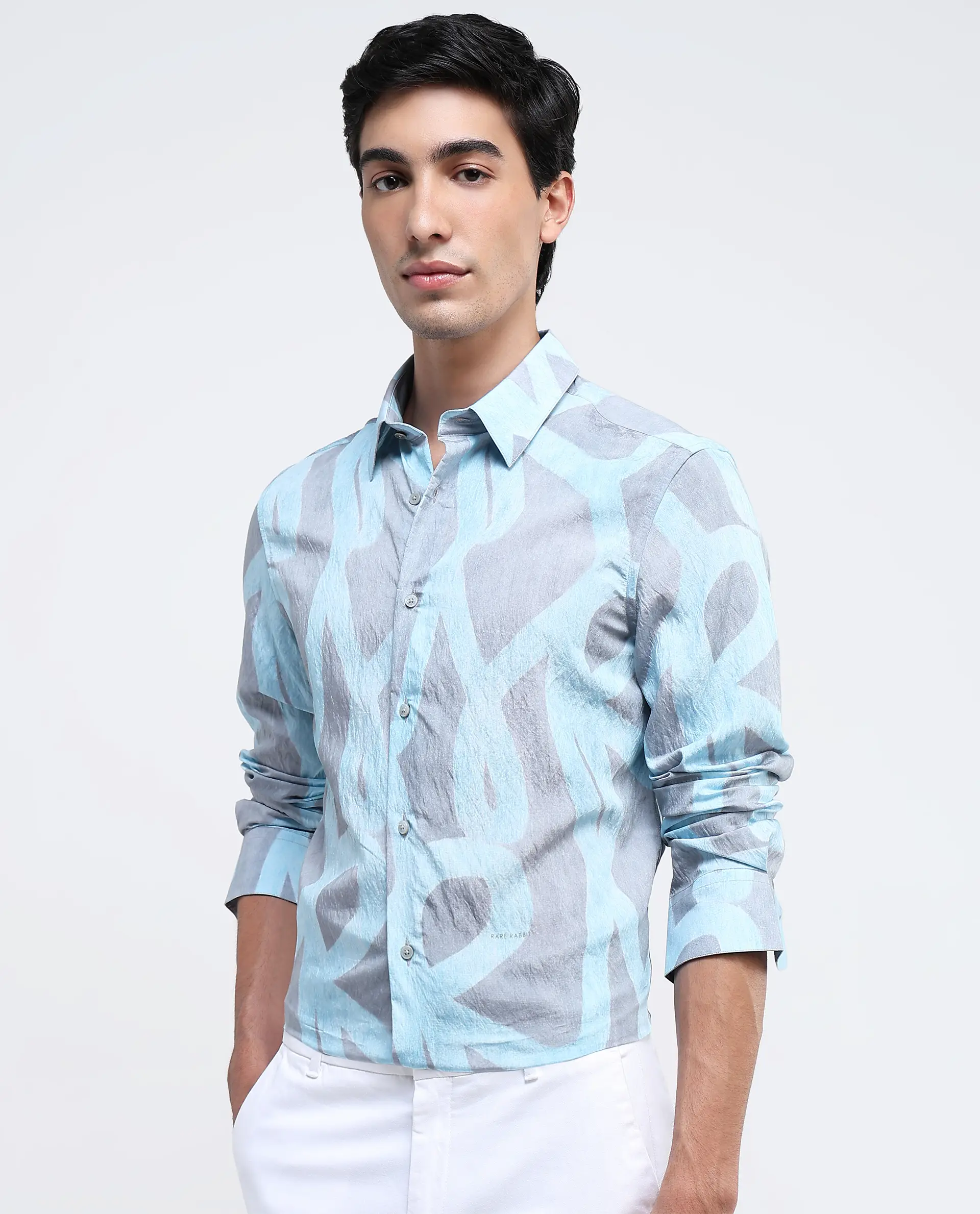 Rare Rabbit Men's Helg Pastel Blue Cotton Abstract Print Regular Fit Full Sleeve Collared Shirt - Image 7