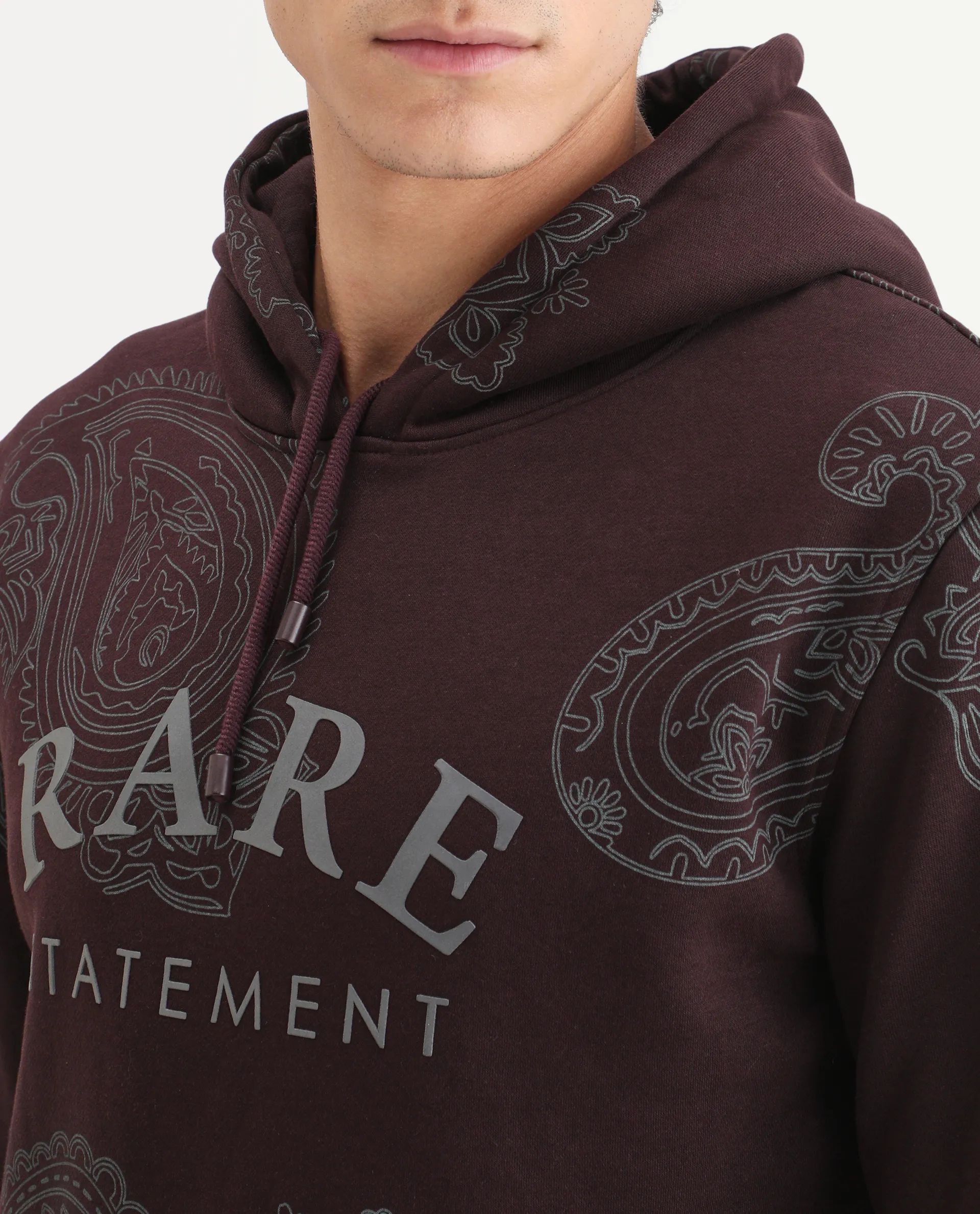 Rare Rabbit Men's Helio Maroon Paisley Print Regular Fit Full Sleeve Hooded Sweatshirt - Image 3