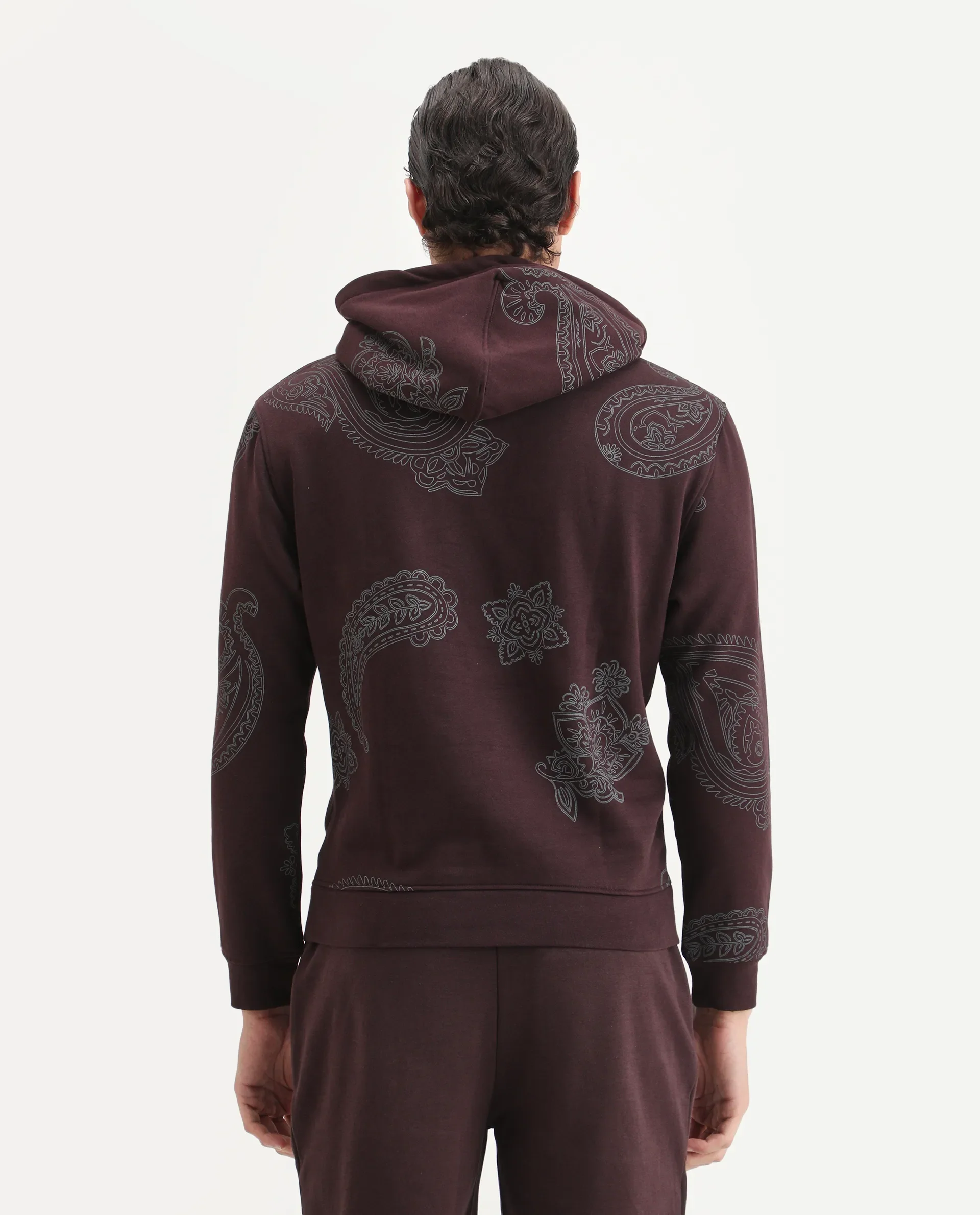 Rare Rabbit Men's Helio Maroon Paisley Print Regular Fit Full Sleeve Hooded Sweatshirt - Image 7