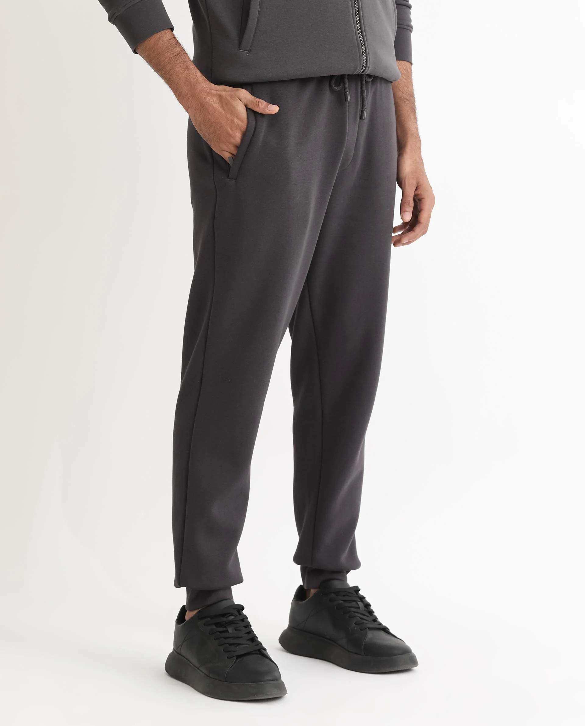 Rare Rabbit Men's Helna Dark Grey Cotton Plain Regular Fit Joggers - Image 5
