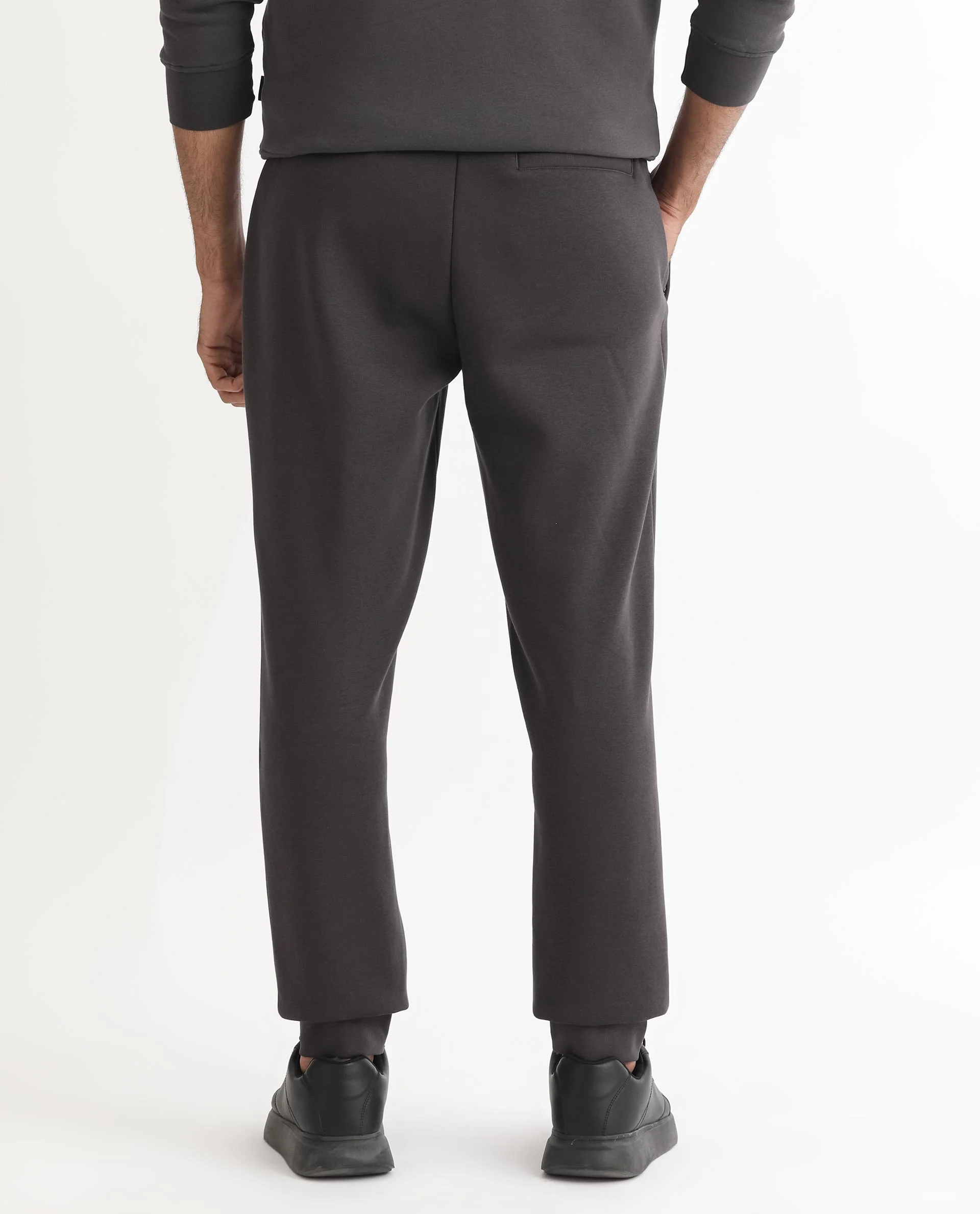 Rare Rabbit Men's Helna Dark Grey Cotton Plain Regular Fit Joggers - Image 7