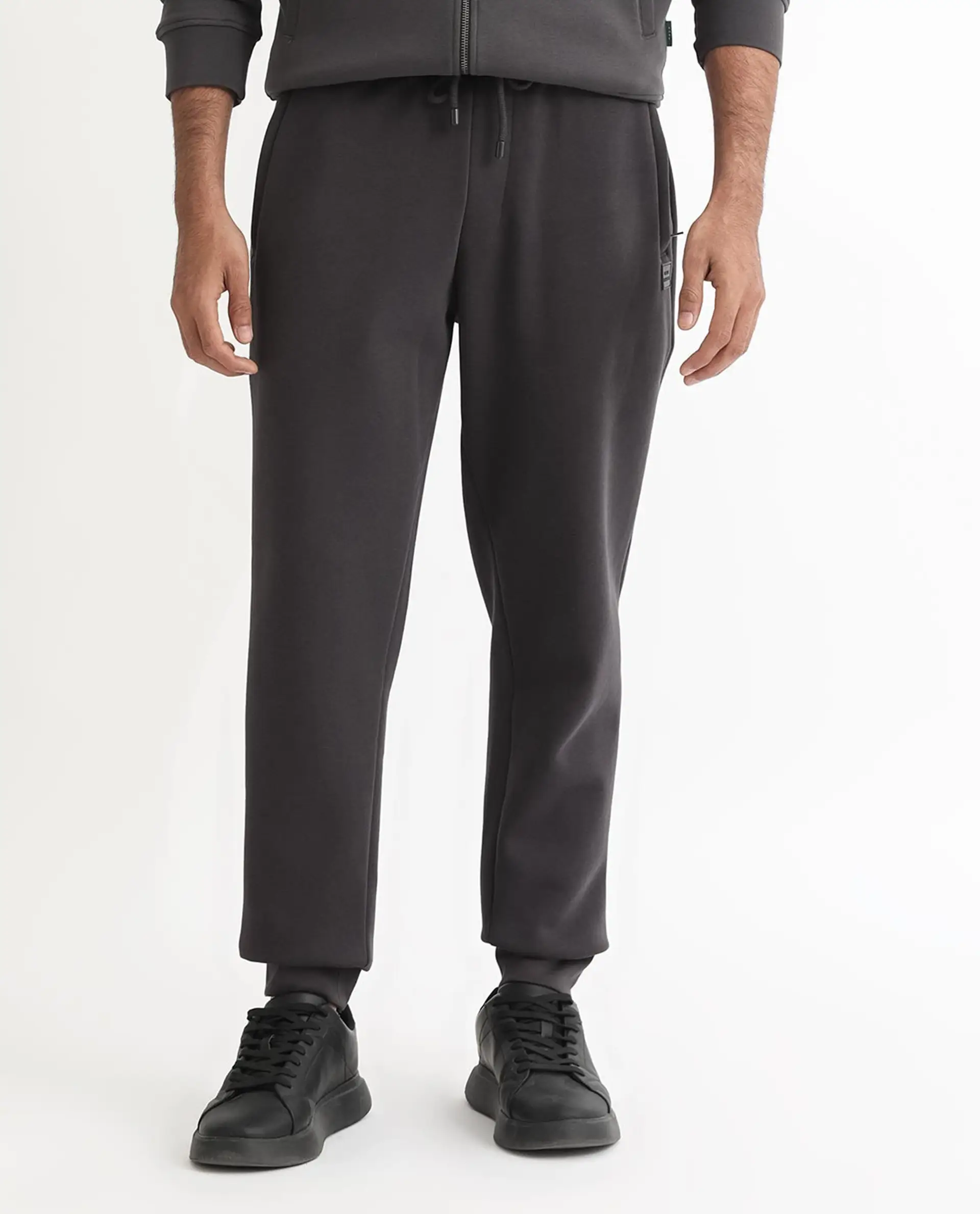 Rare Rabbit Men's Helna Dark Grey Cotton Plain Regular Fit Joggers - Image 8