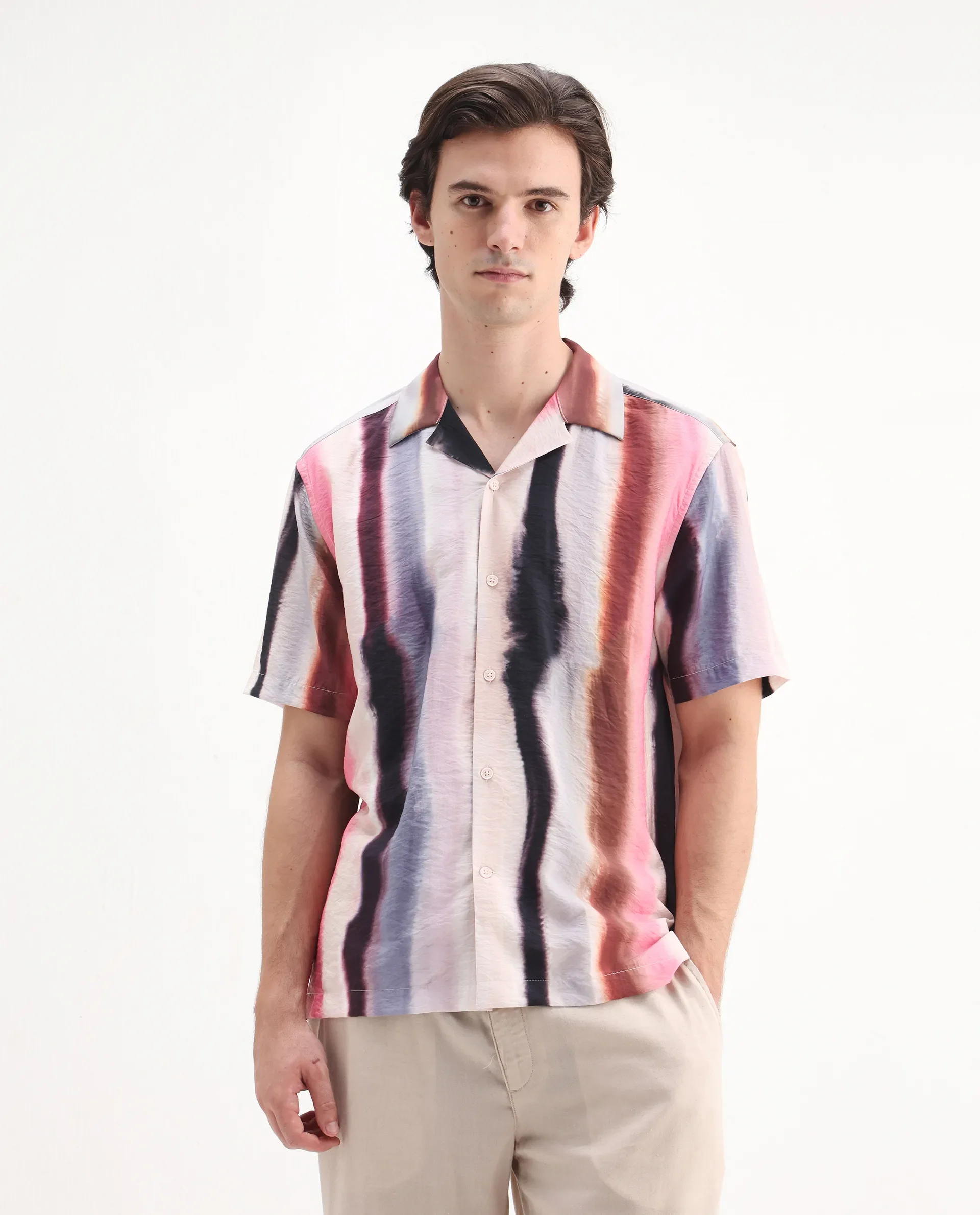 Rare Rabbit Men's Helor Multi Viscose Blend Abstract Print Relaxed Fit Half Sleeve Cuban Collar Shirt - Image 4