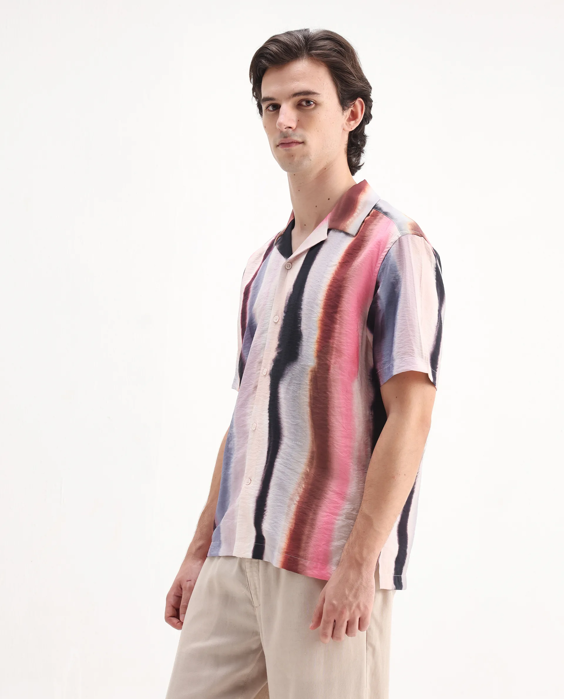 Rare Rabbit Men's Helor Multi Viscose Blend Abstract Print Relaxed Fit Half Sleeve Cuban Collar Shirt - Image 5