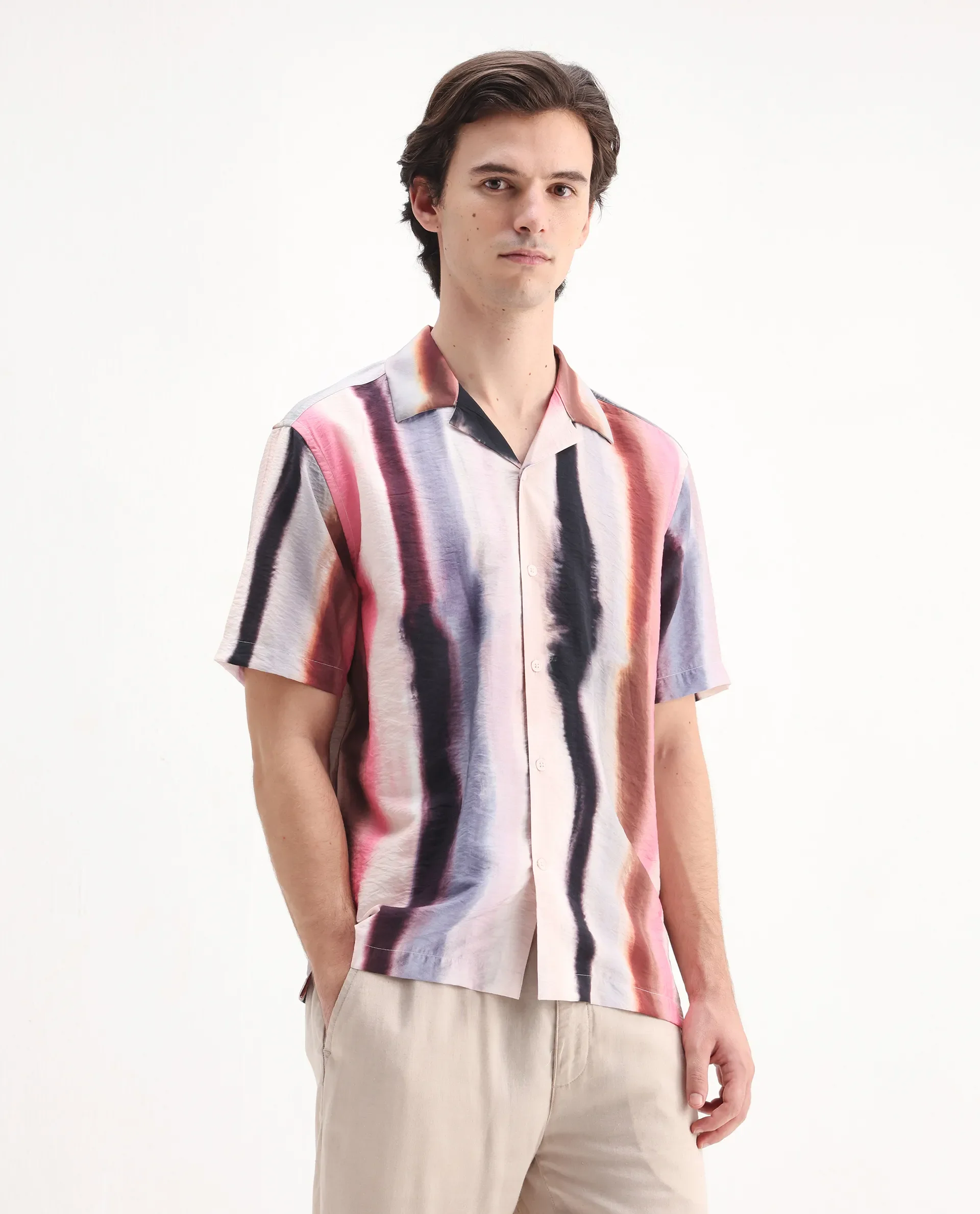 Rare Rabbit Men's Helor Multi Viscose Blend Abstract Print Relaxed Fit Half Sleeve Cuban Collar Shirt - Image 6
