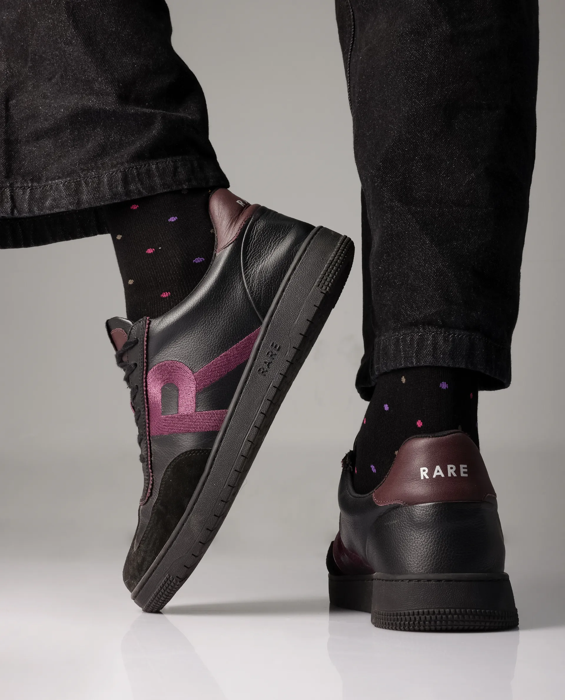Rare Rabbit Men Hem Black Lace-Up Genuine Leather Signature Hem Branding Low-Top Sneaker Shoes - Image 2