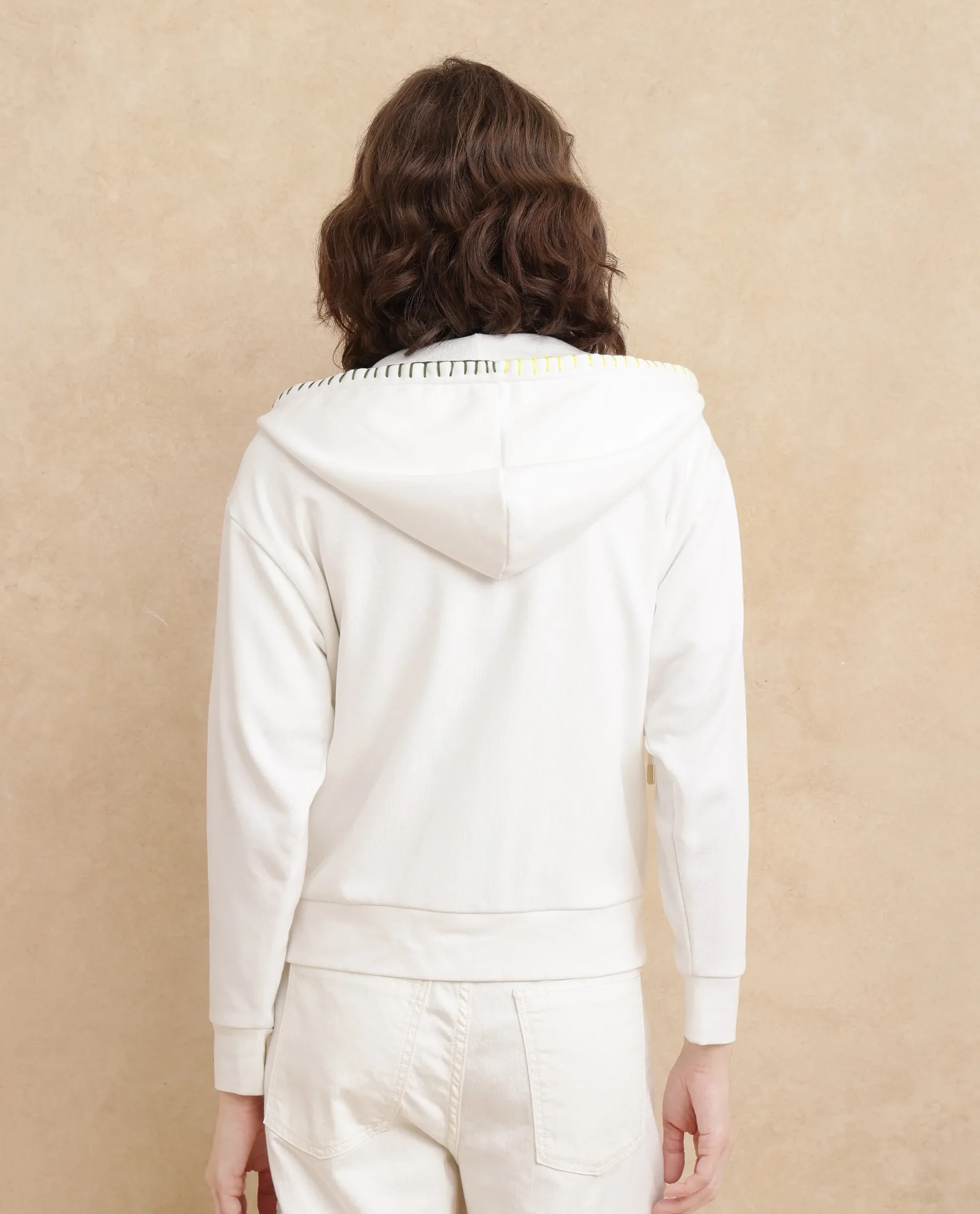 Rareism Women's Hemian Off White Cotton Blend Hooded Graphic Print Relaxed Fit Sweatshirt - Image 11
