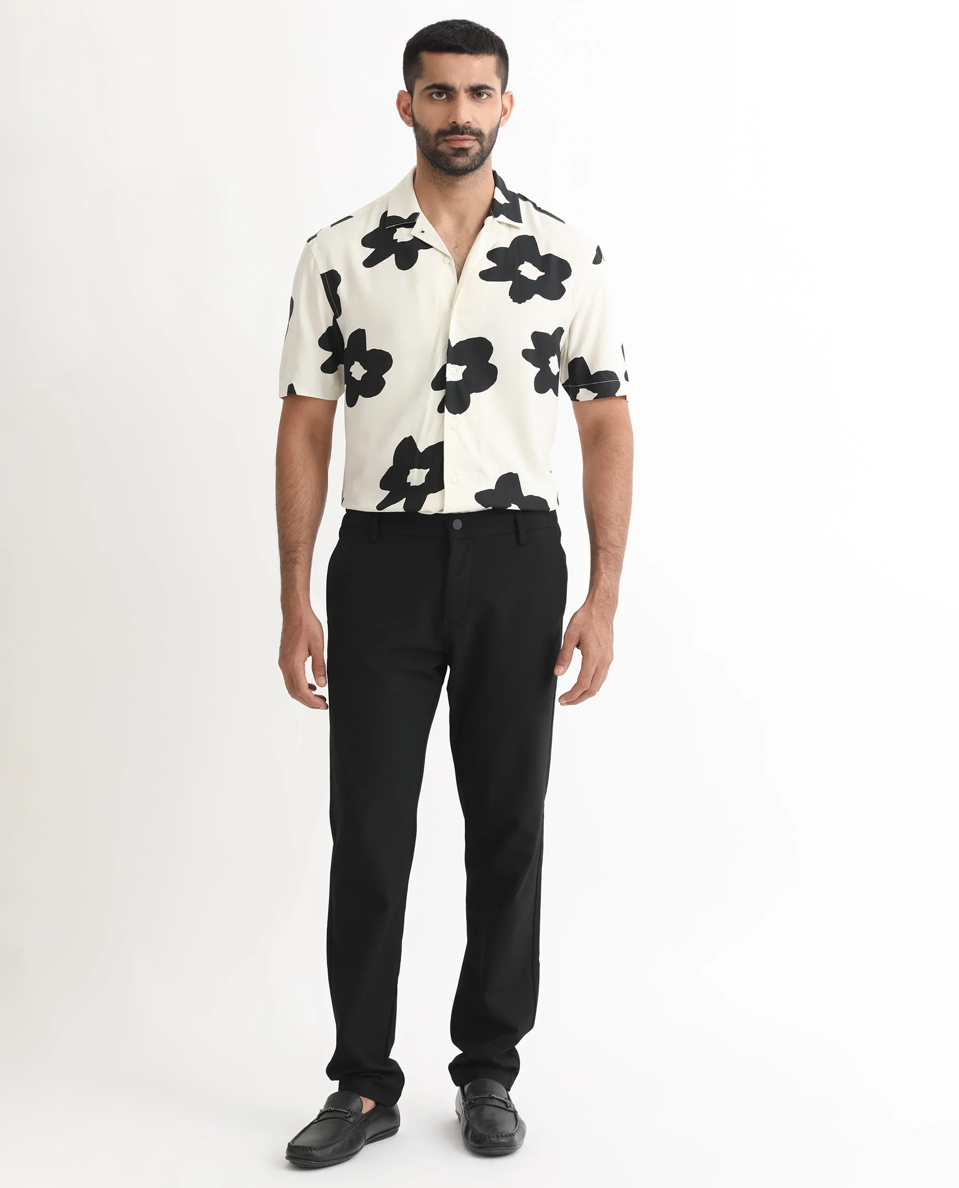 Rare Rabbit Men's Heming Beige Viscose Floral Print Regular Fit Half Sleeve Cuban Collar Shirt - Image 2