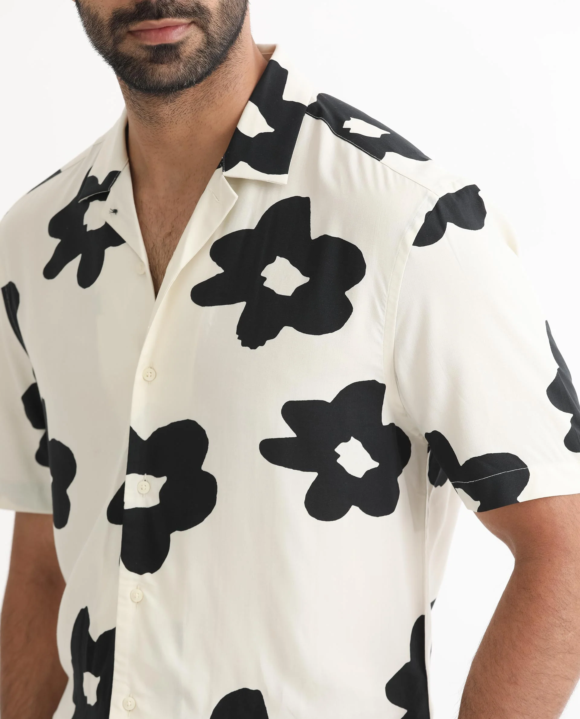 Rare Rabbit Men's Heming Beige Viscose Floral Print Regular Fit Half Sleeve Cuban Collar Shirt - Image 5