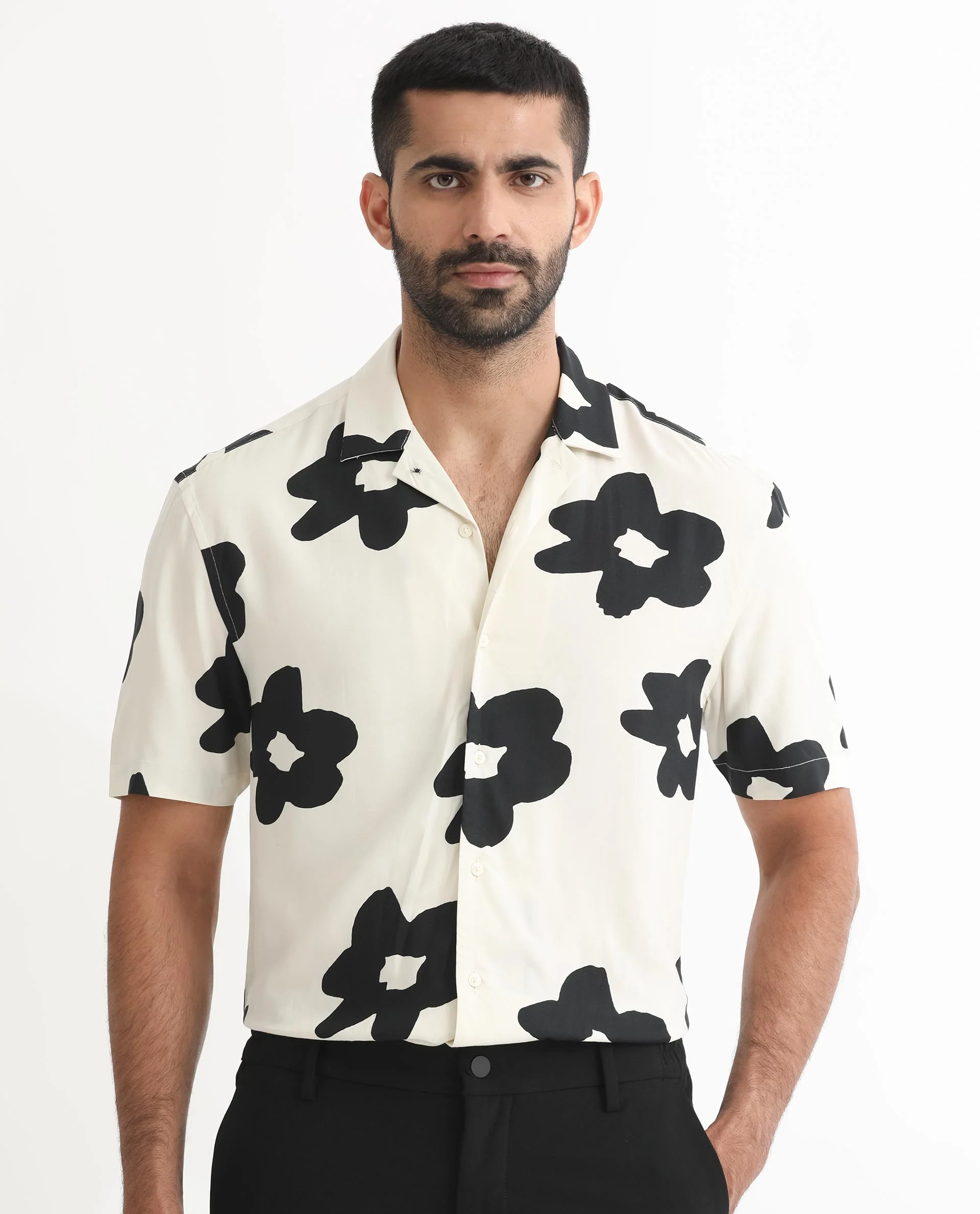 Rare Rabbit Men's Heming Beige Viscose Floral Print Regular Fit Half Sleeve Cuban Collar Shirt - Image 6