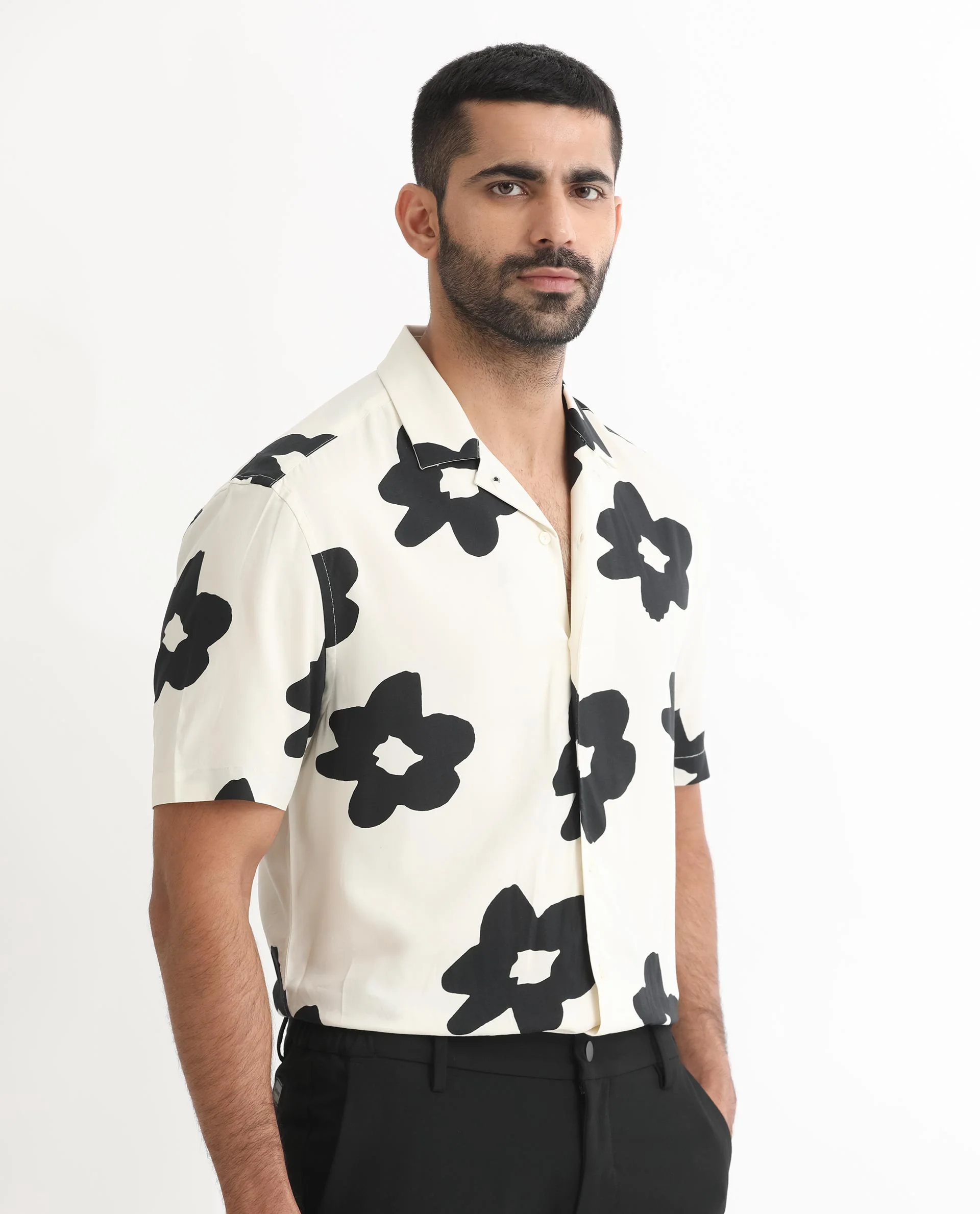 Rare Rabbit Men's Heming Beige Viscose Floral Print Regular Fit Half Sleeve Cuban Collar Shirt - Image 7