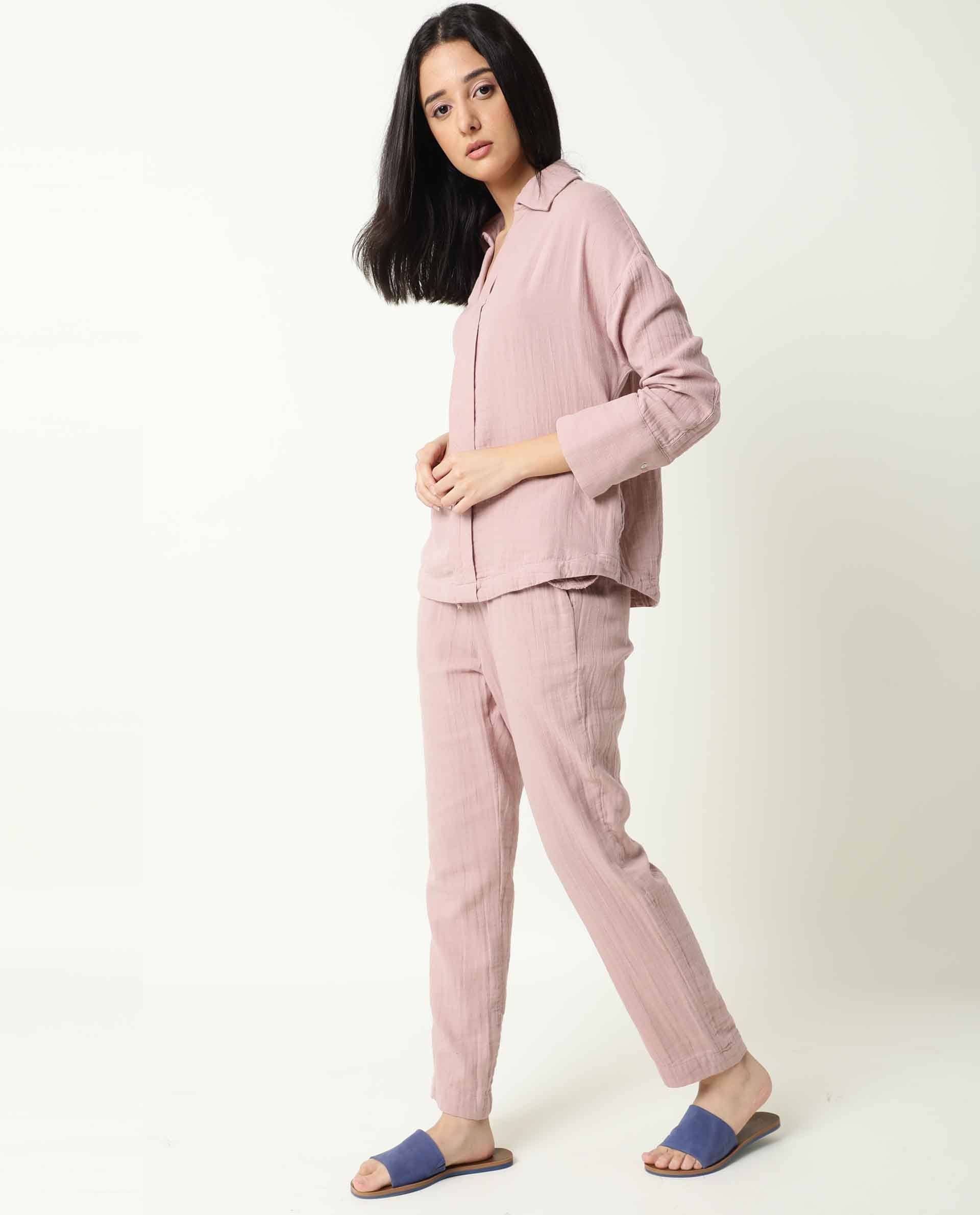 Rareism Womens Hemming Pink Top Cotton Fabric Regular Fit Cuffed Sleeve Collared Neck - Image 2