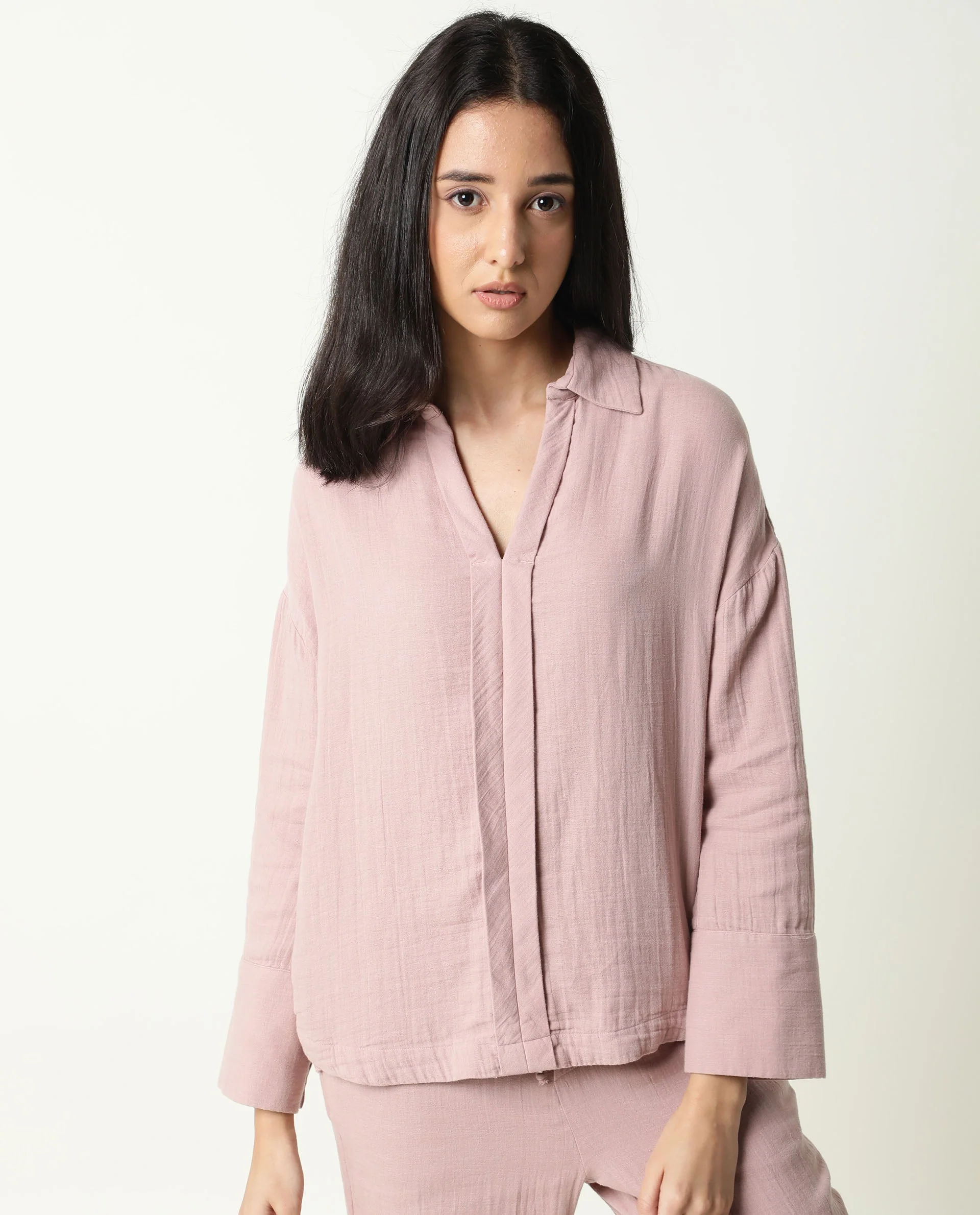 Rareism Womens Hemming Pink Top Cotton Fabric Regular Fit Cuffed Sleeve Collared Neck - Image 4