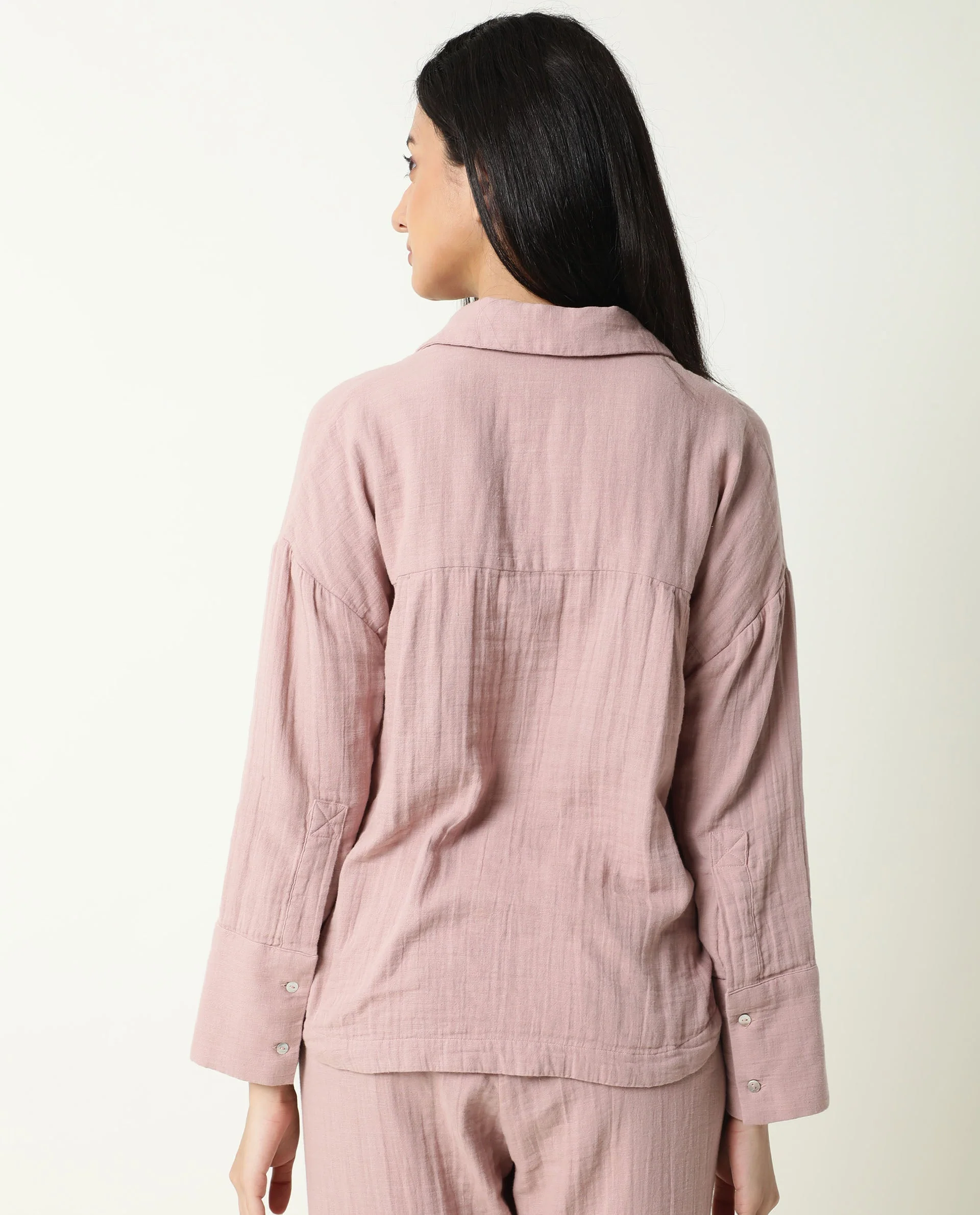 Rareism Womens Hemming Pink Top Cotton Fabric Regular Fit Cuffed Sleeve Collared Neck - Image 5