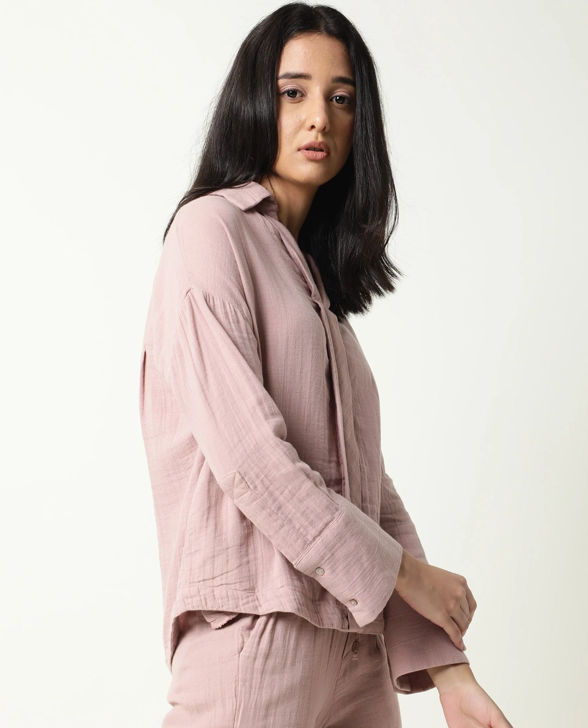 Rareism Womens Hemming Pink Top Cotton Fabric Regular Fit Cuffed Sleeve Collared Neck - Image 6