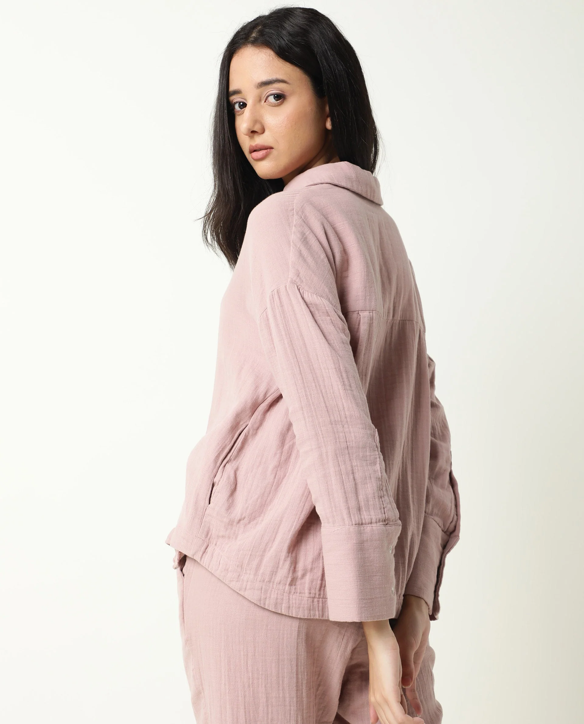 Rareism Womens Hemming Pink Top Cotton Fabric Regular Fit Cuffed Sleeve Collared Neck - Image 7