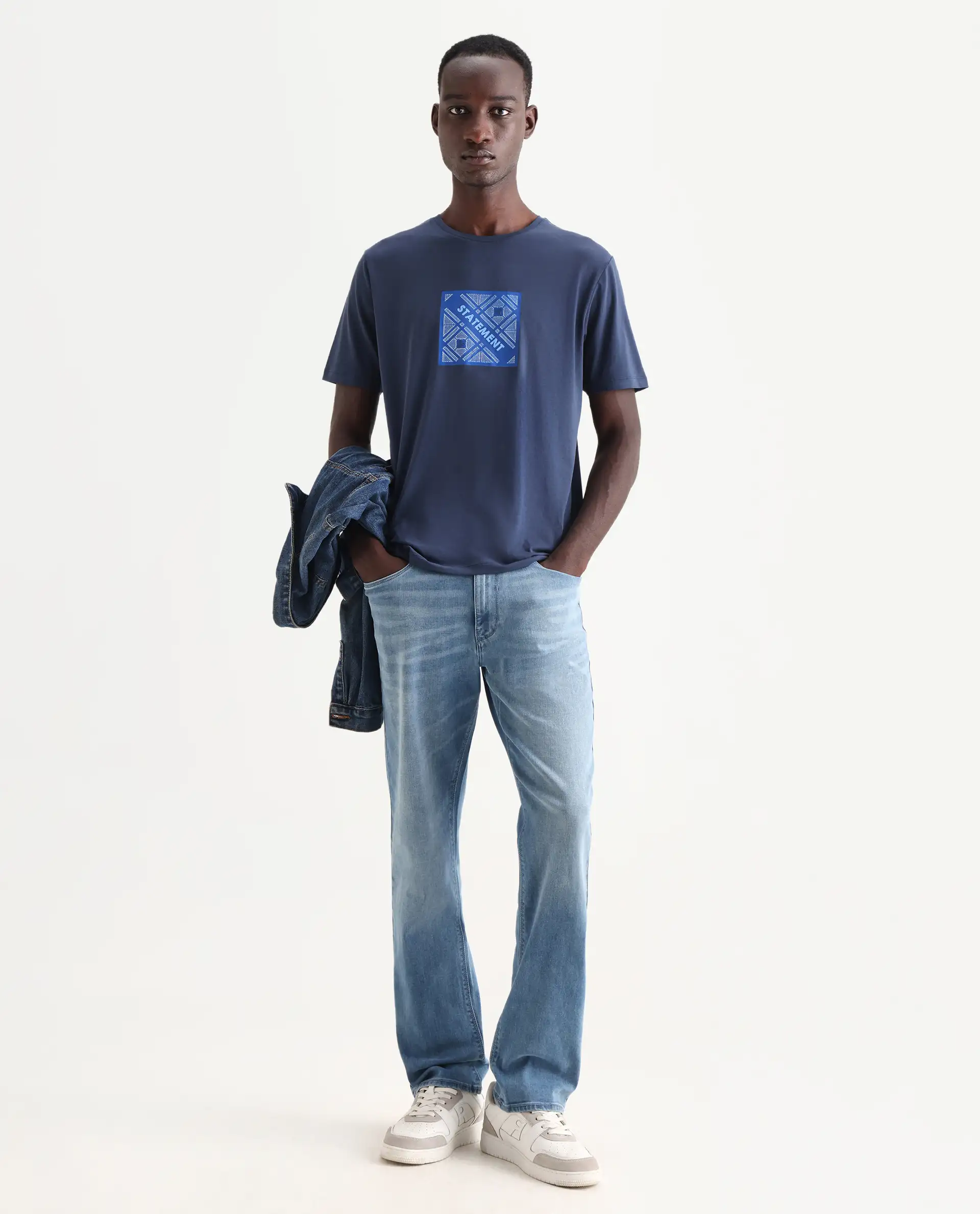 Rare Rabbit Men's Hemo Dusky Blue Cotton Blend Graphic Print Regular Fit Half Sleeve Crew Neck T-Shirt - Image 2